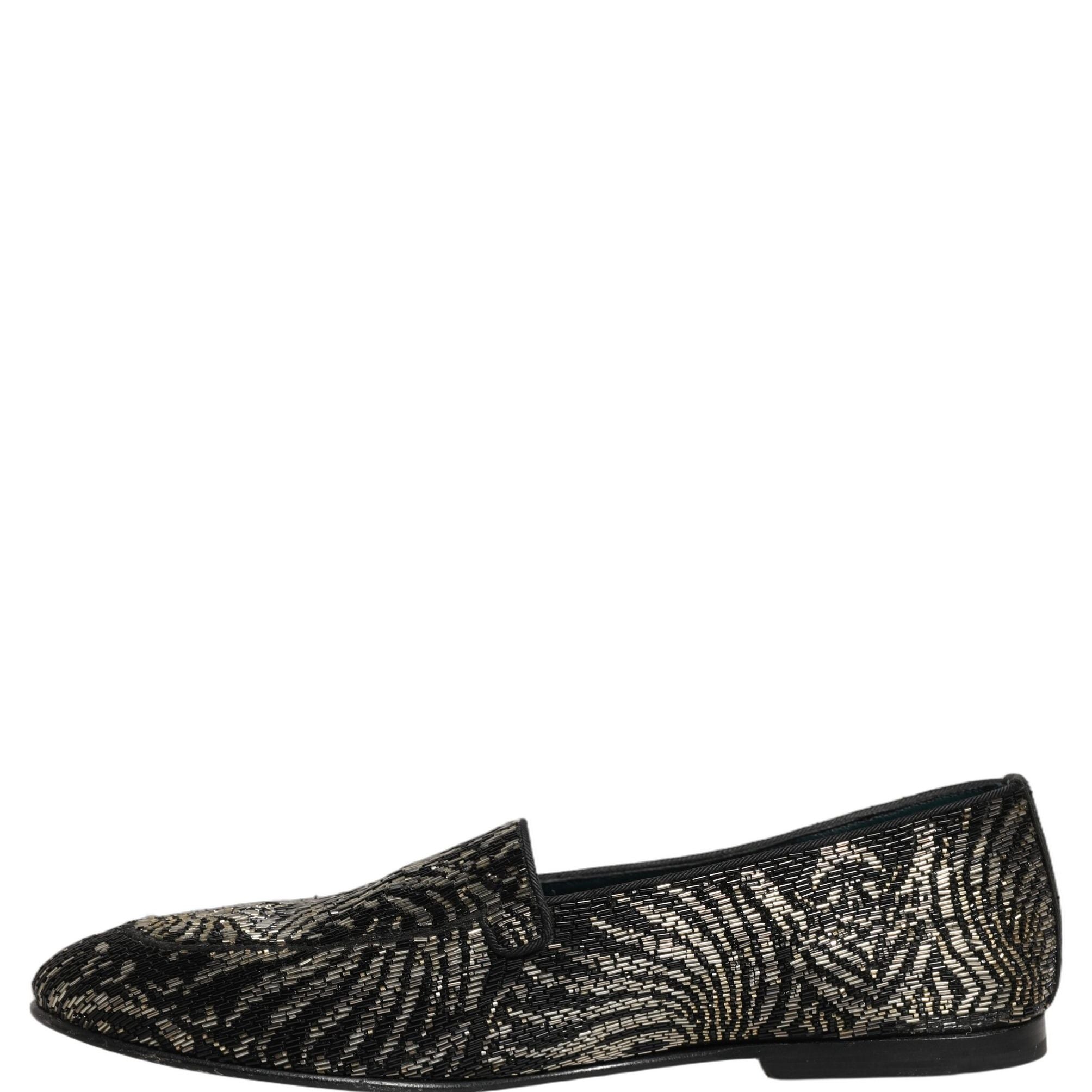 Dolce & Gabbana Black Silver Embellished Dress Loafers Shoes