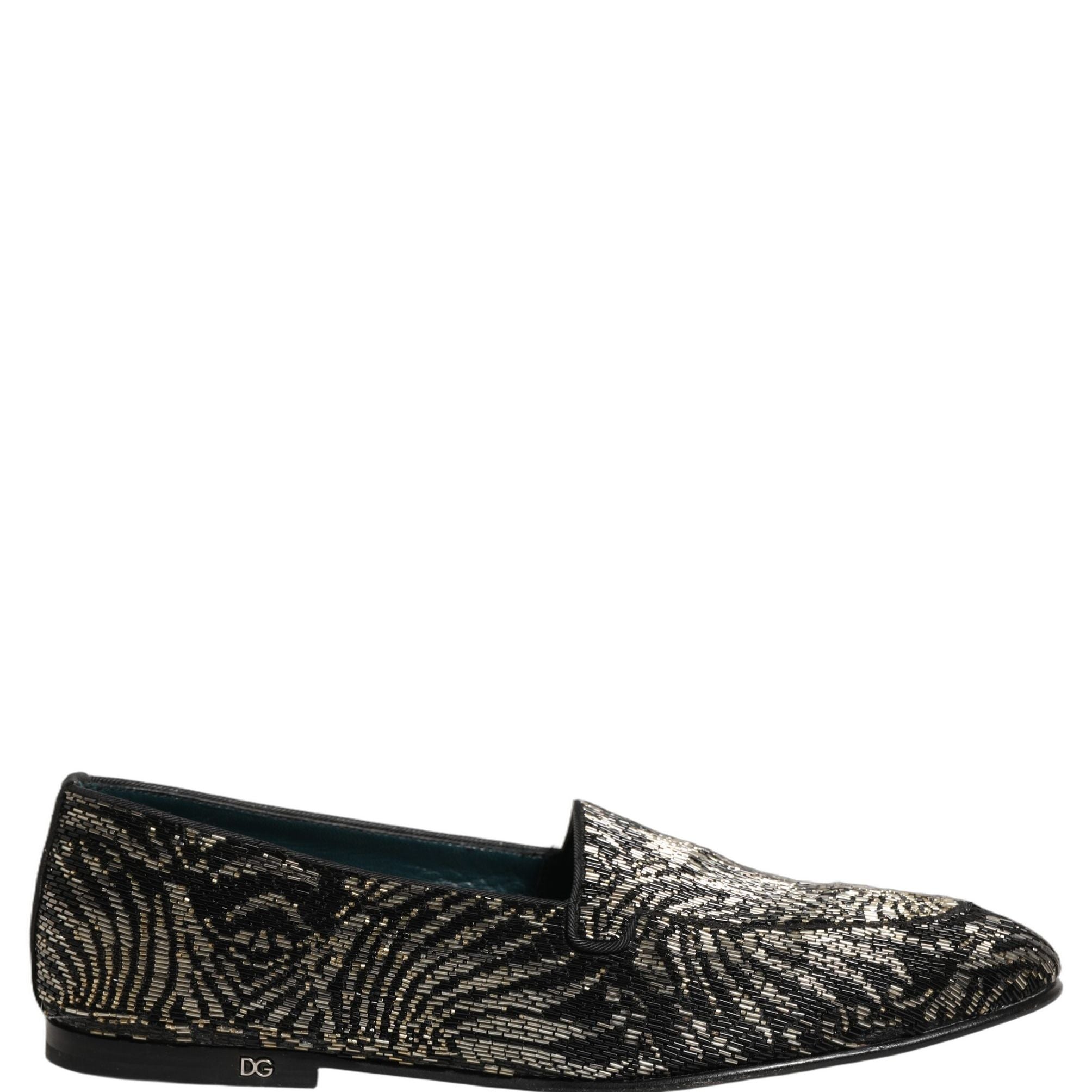 Dolce & Gabbana Black Silver Embellished Dress Loafers Shoes