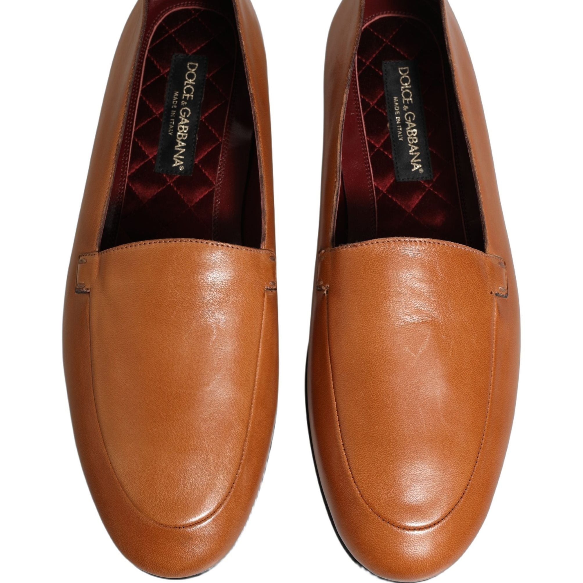 Dolce & Gabbana Brown Leather Logo Slip On Men Loafers Shoes