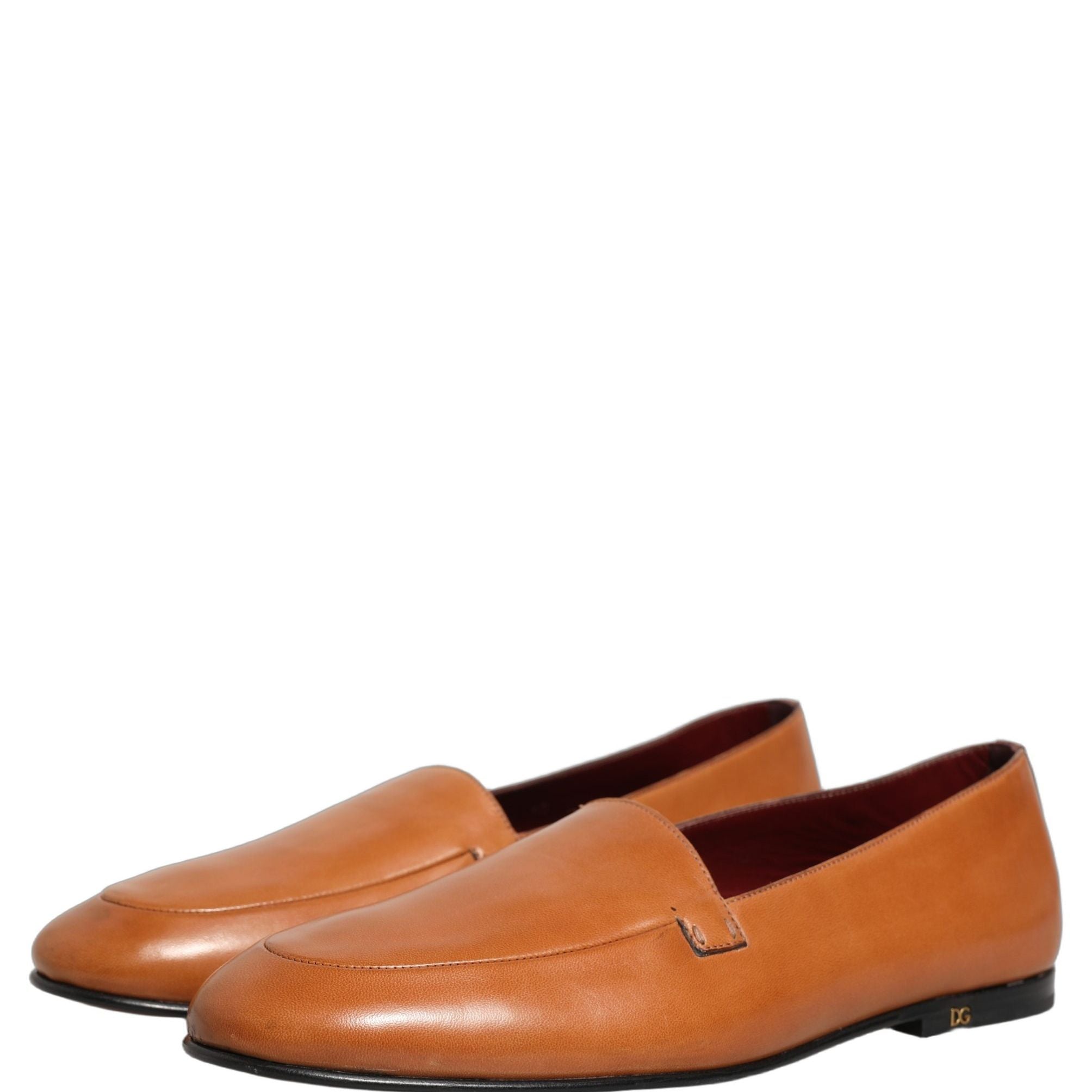 Dolce & Gabbana Brown Leather Logo Slip On Men Loafers Shoes