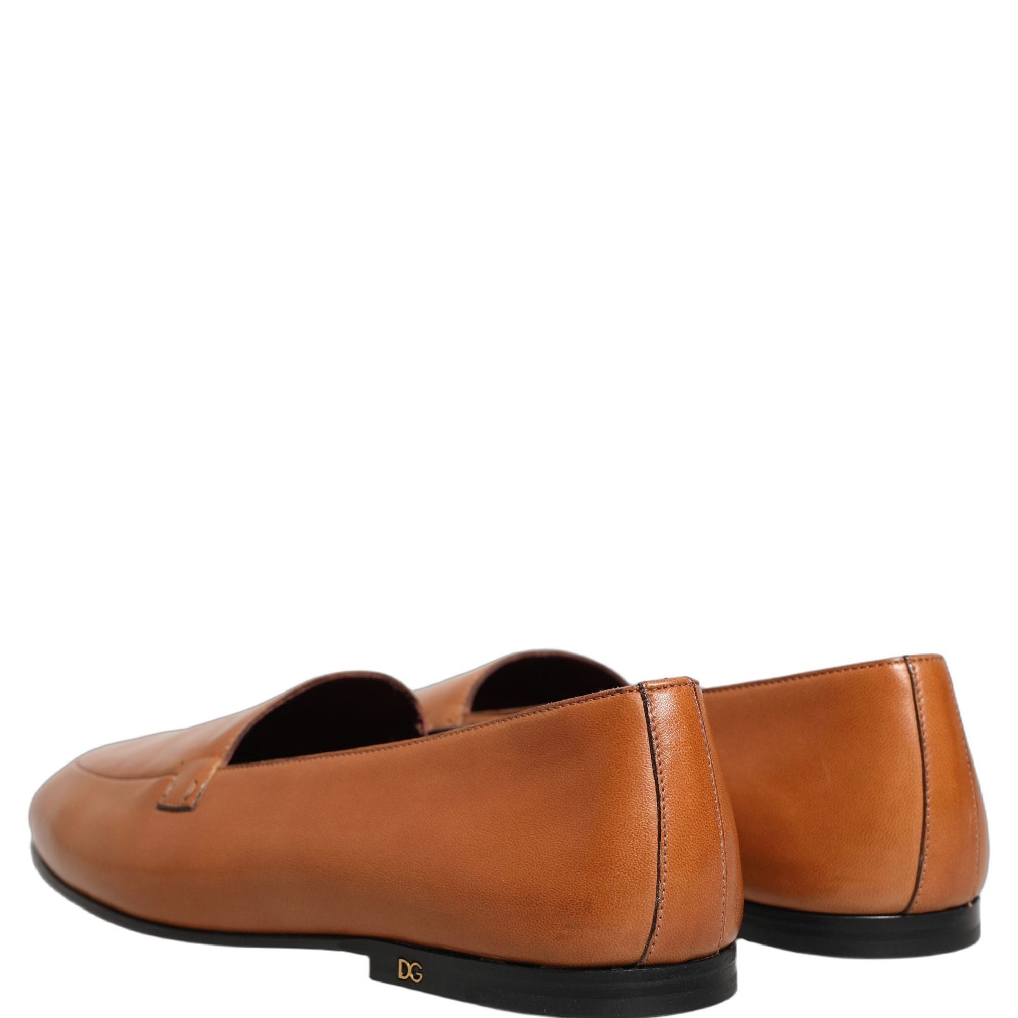Dolce & Gabbana Brown Leather Logo Slip On Men Loafers Shoes
