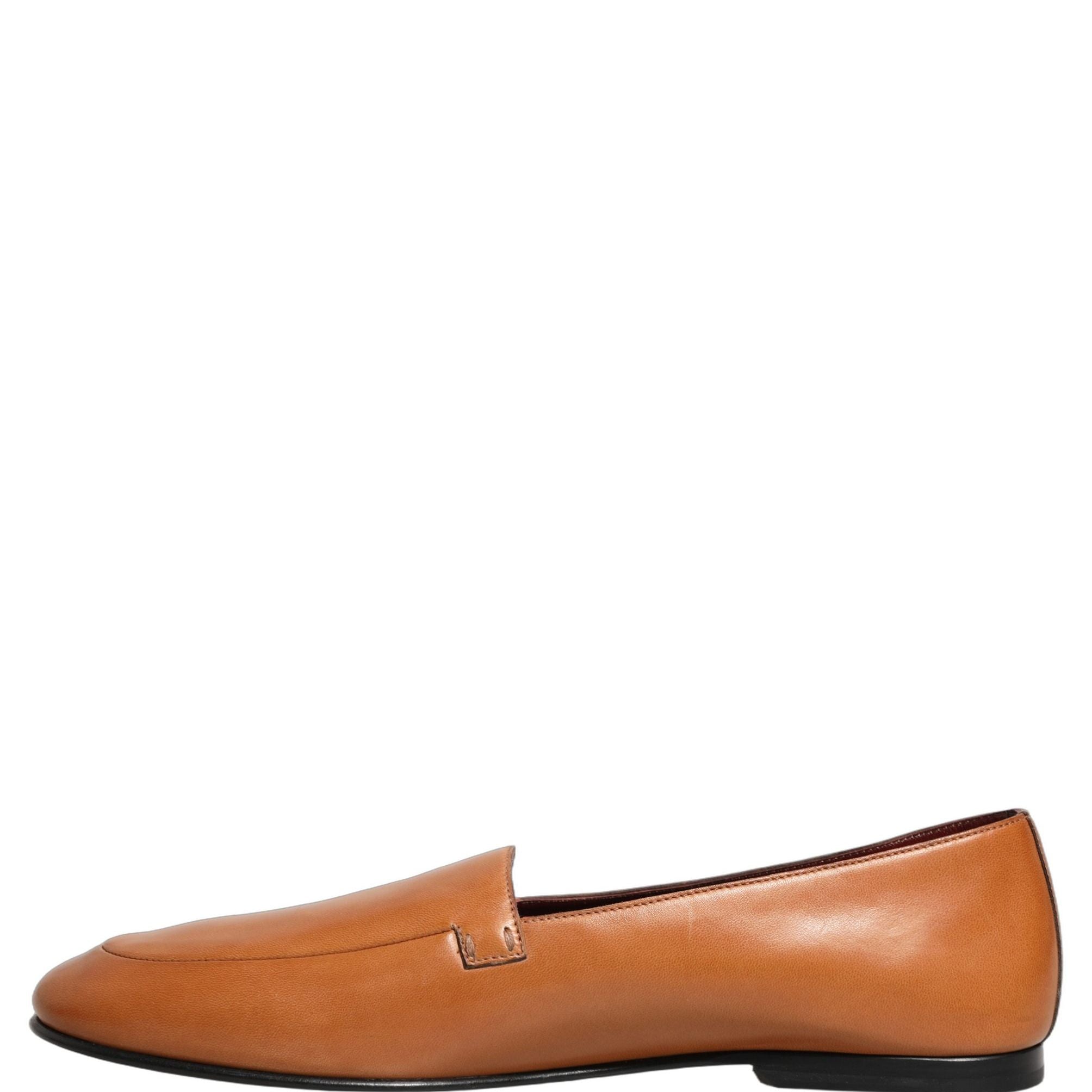 Dolce & Gabbana Brown Leather Logo Slip On Men Loafers Shoes