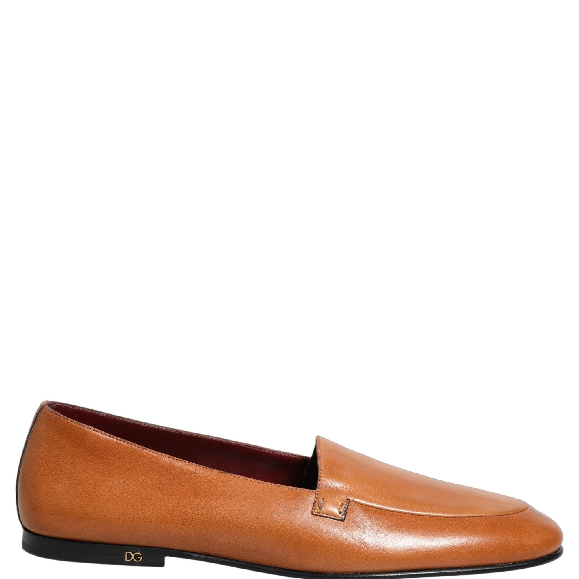 Dolce & Gabbana Brown Leather Logo Slip On Men Loafers Shoes