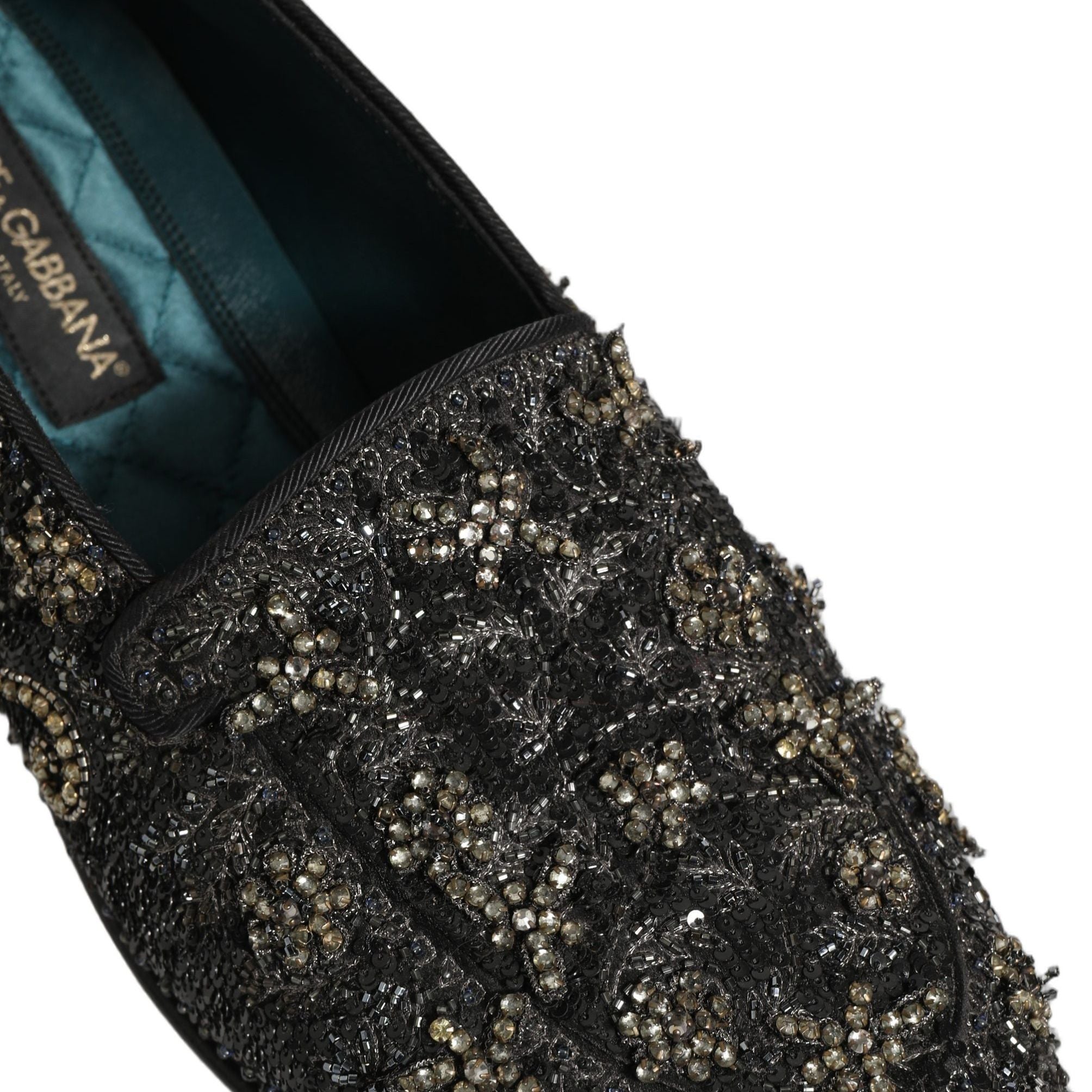 Dolce & Gabbana Black Rhinestone Embellished Loafers Shoes