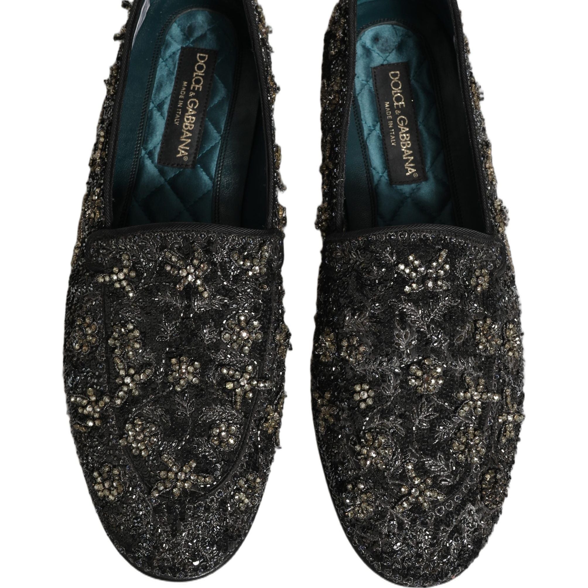 Dolce & Gabbana Black Rhinestone Embellished Loafers Shoes