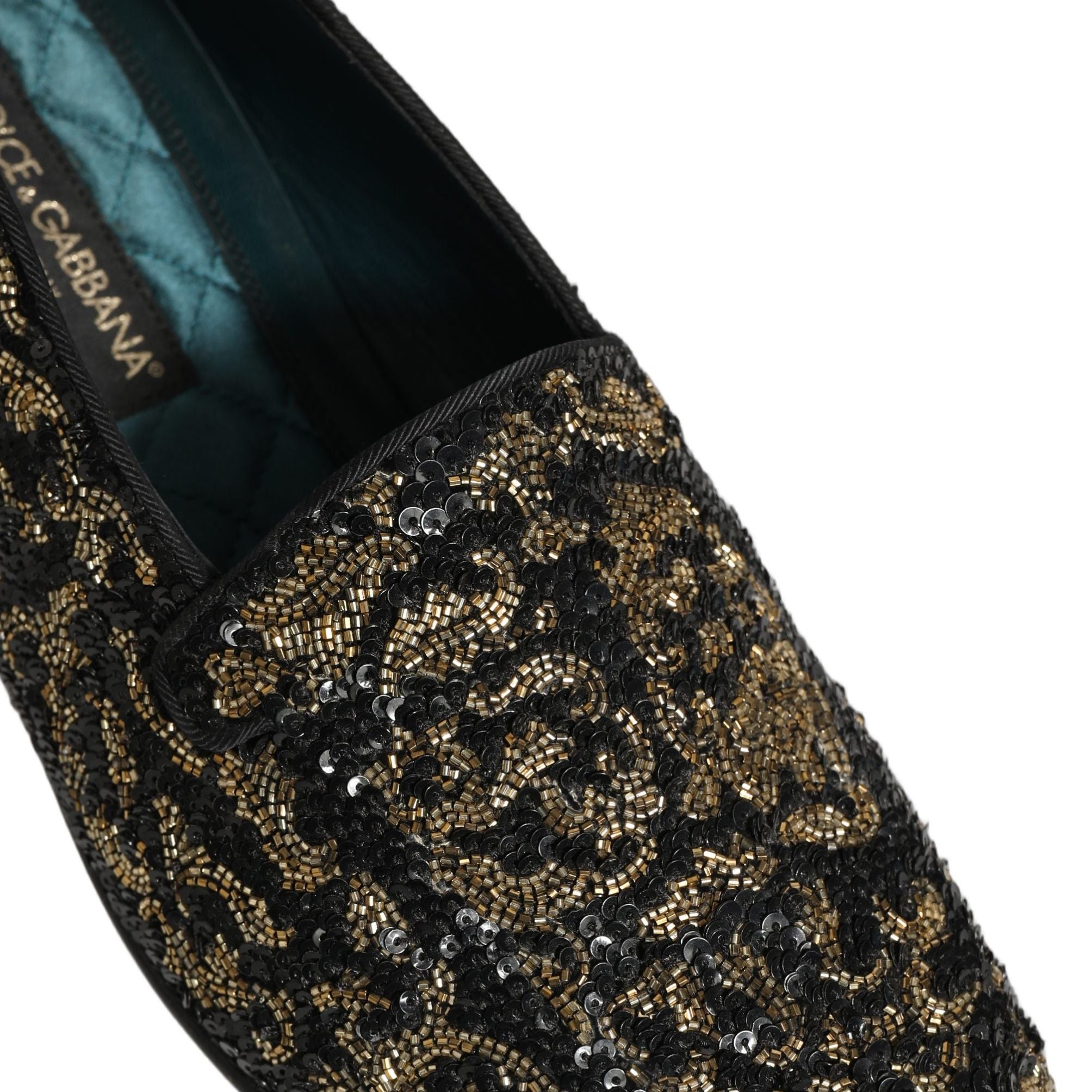 Dolce & Gabbana Black Gold Embellished Dress Loafers Shoes