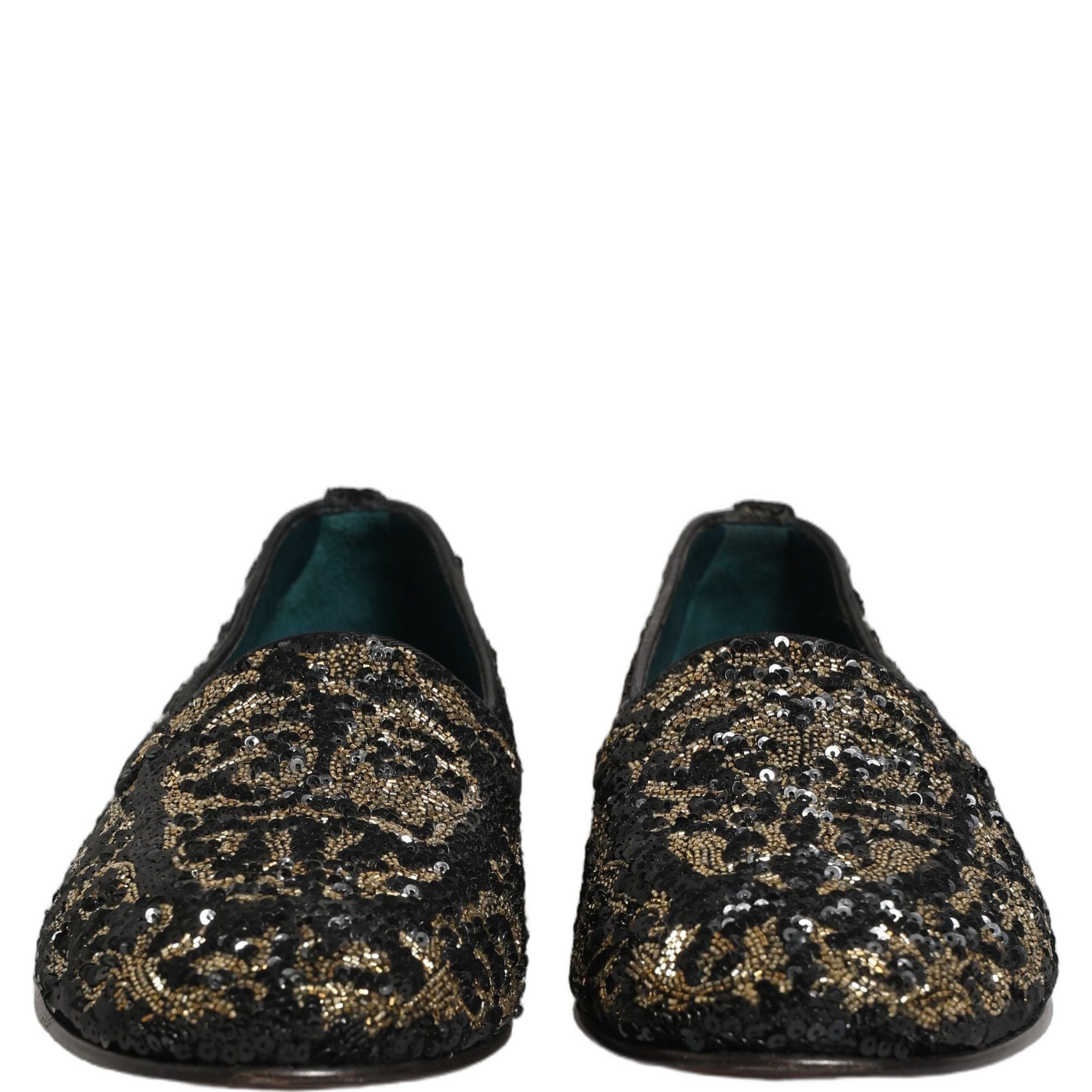 Dolce & Gabbana Black Gold Embellished Dress Loafers Shoes