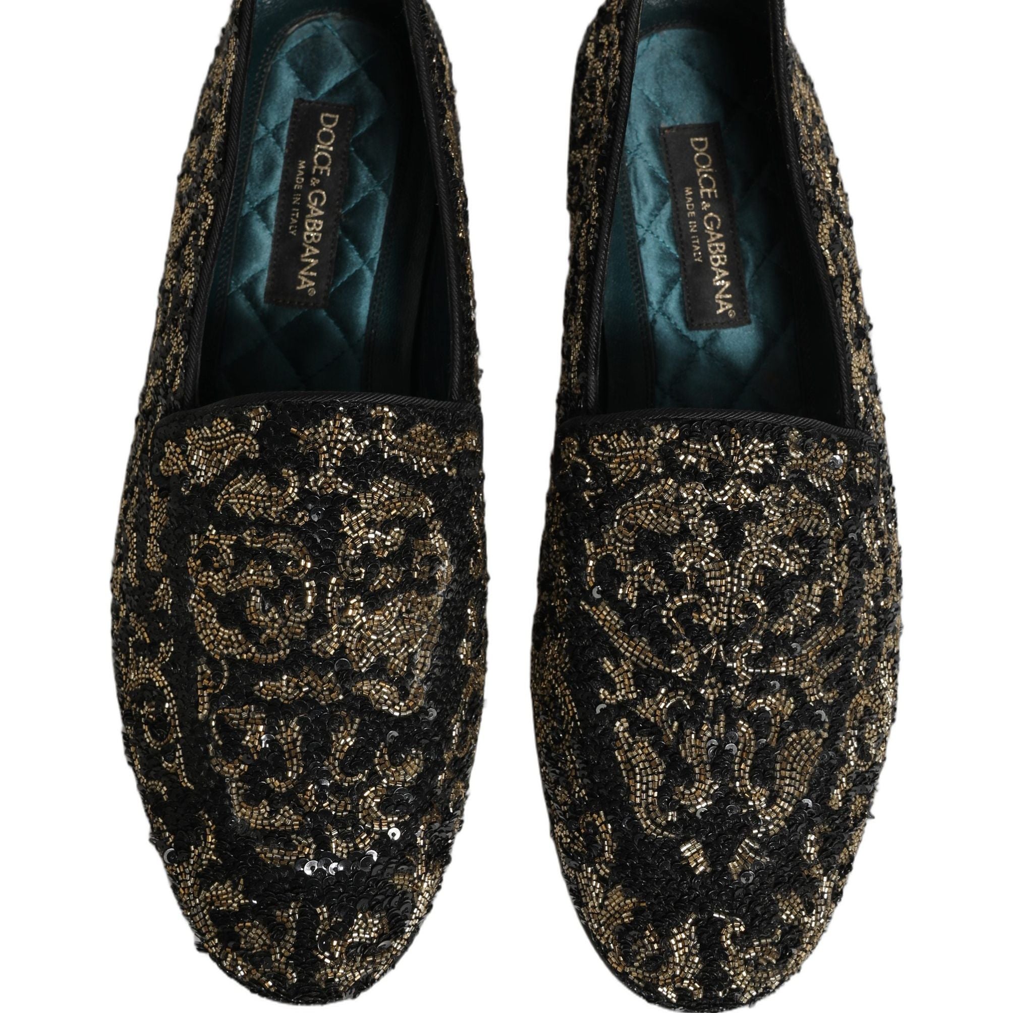 Dolce & Gabbana Black Gold Embellished Dress Loafers Shoes