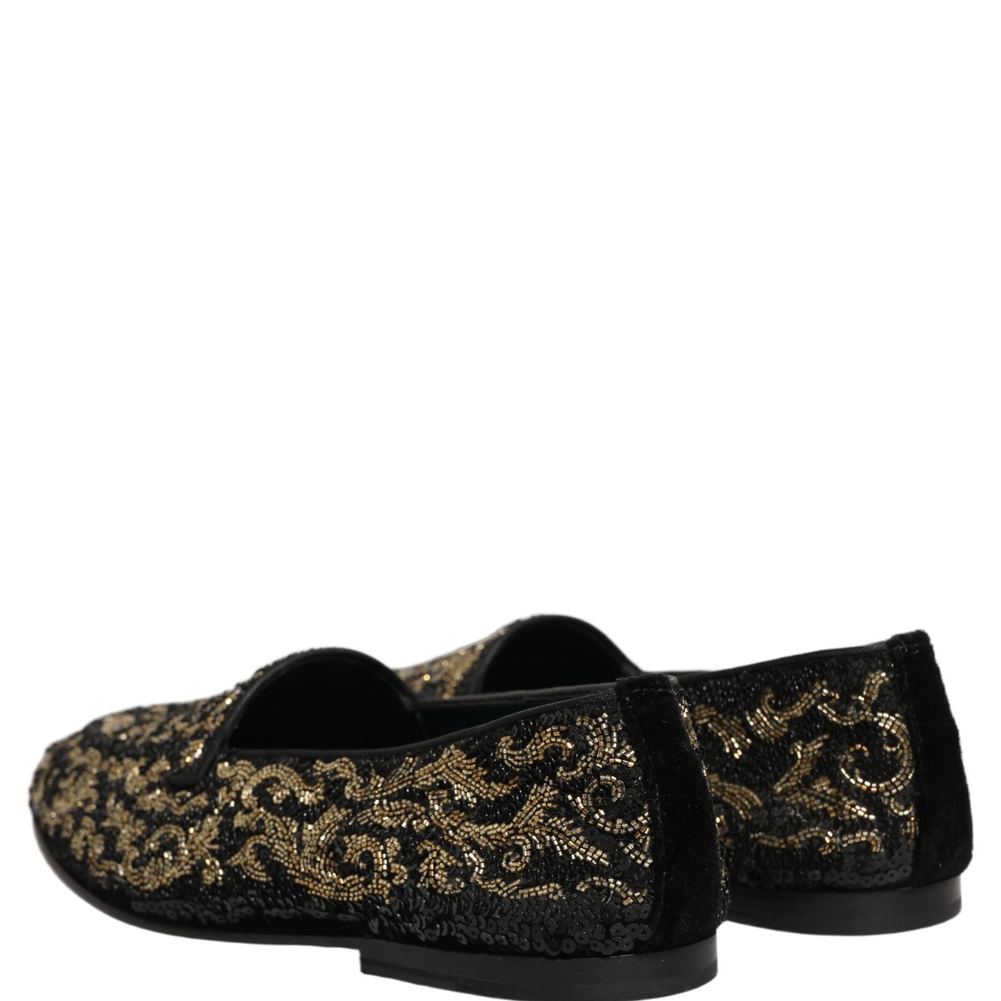 Dolce & Gabbana Black Gold Embellished Dress Loafers Shoes