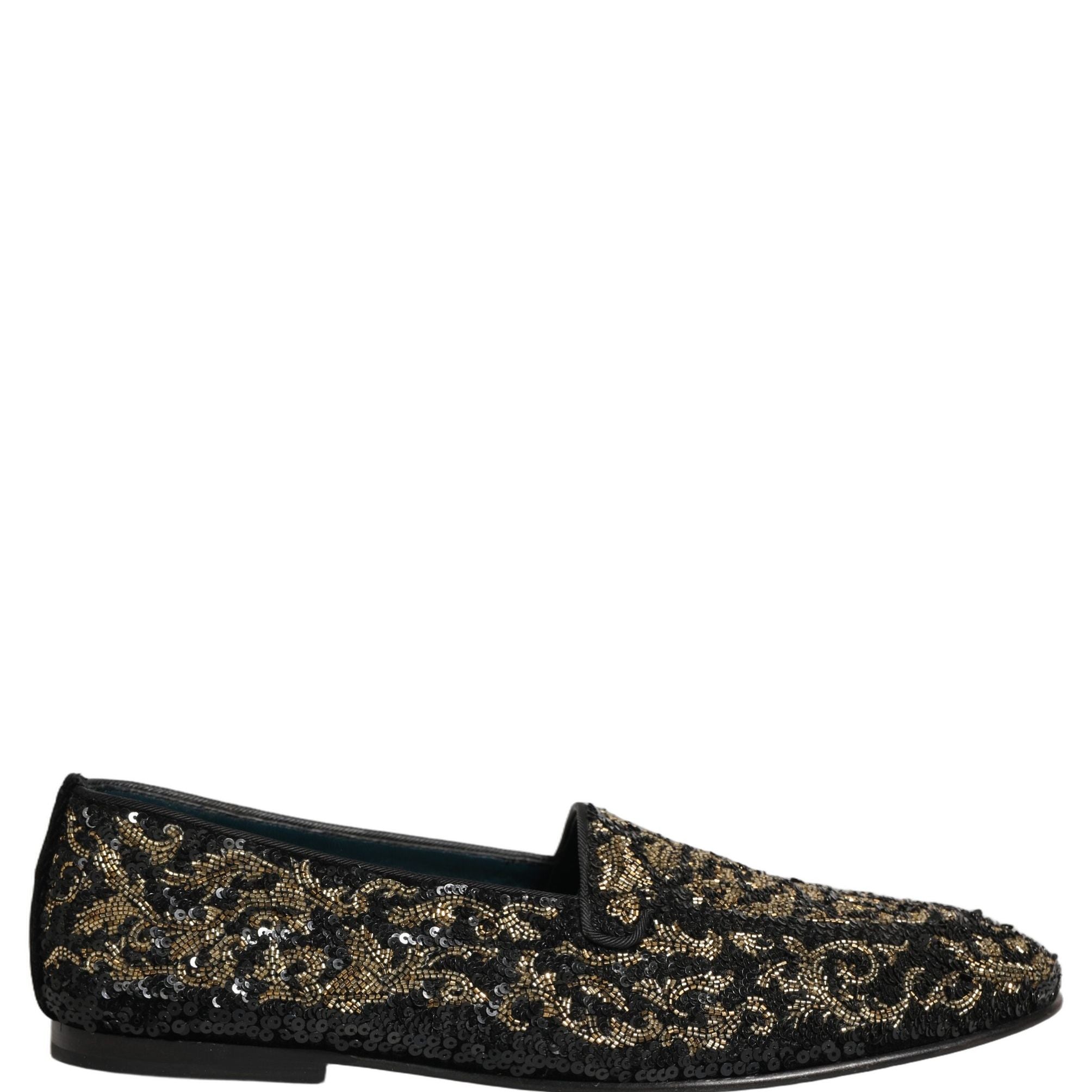 Dolce & Gabbana Black Gold Embellished Dress Loafers Shoes