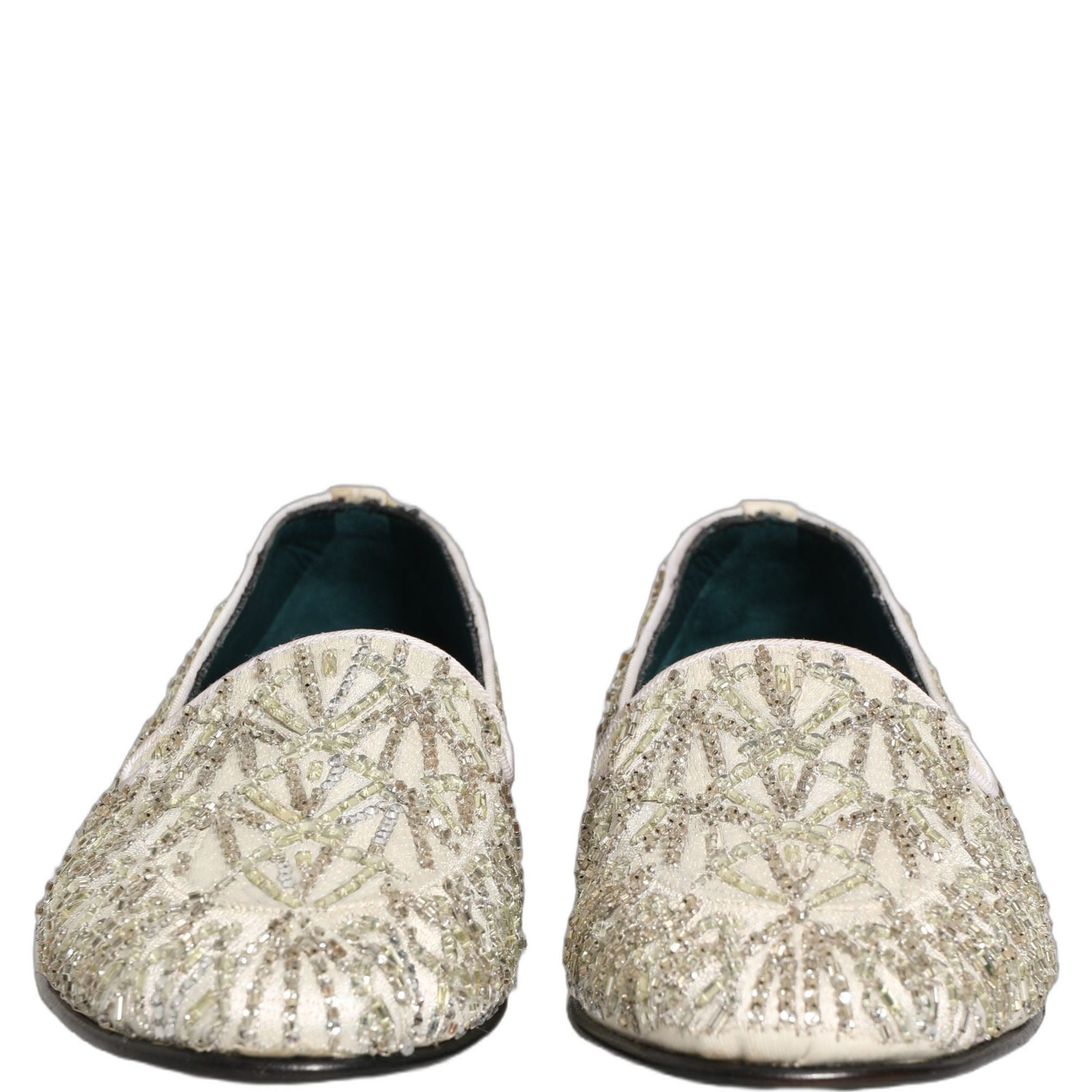 Dolce & Gabbana White Velvet Embroidered Dress Loafers Shoes
