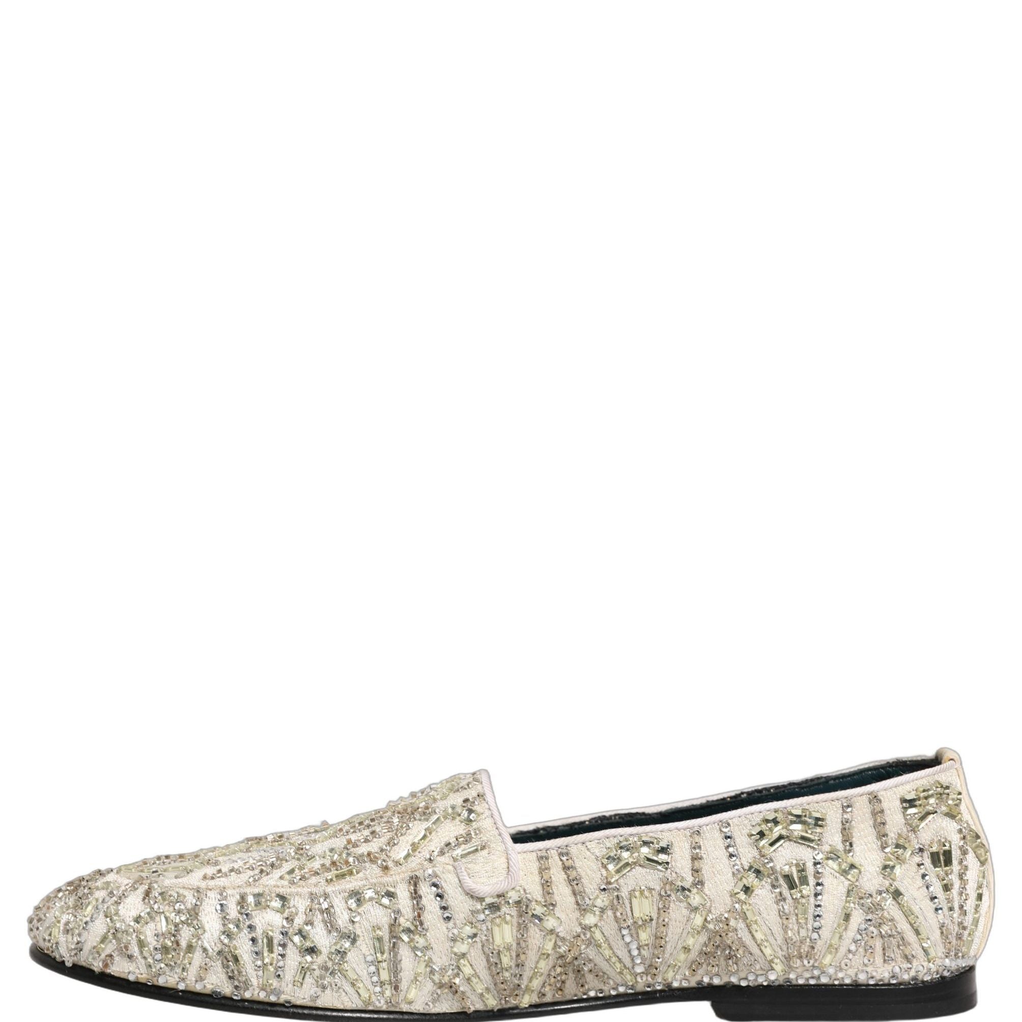 Dolce & Gabbana White Velvet Embroidered Dress Loafers Shoes