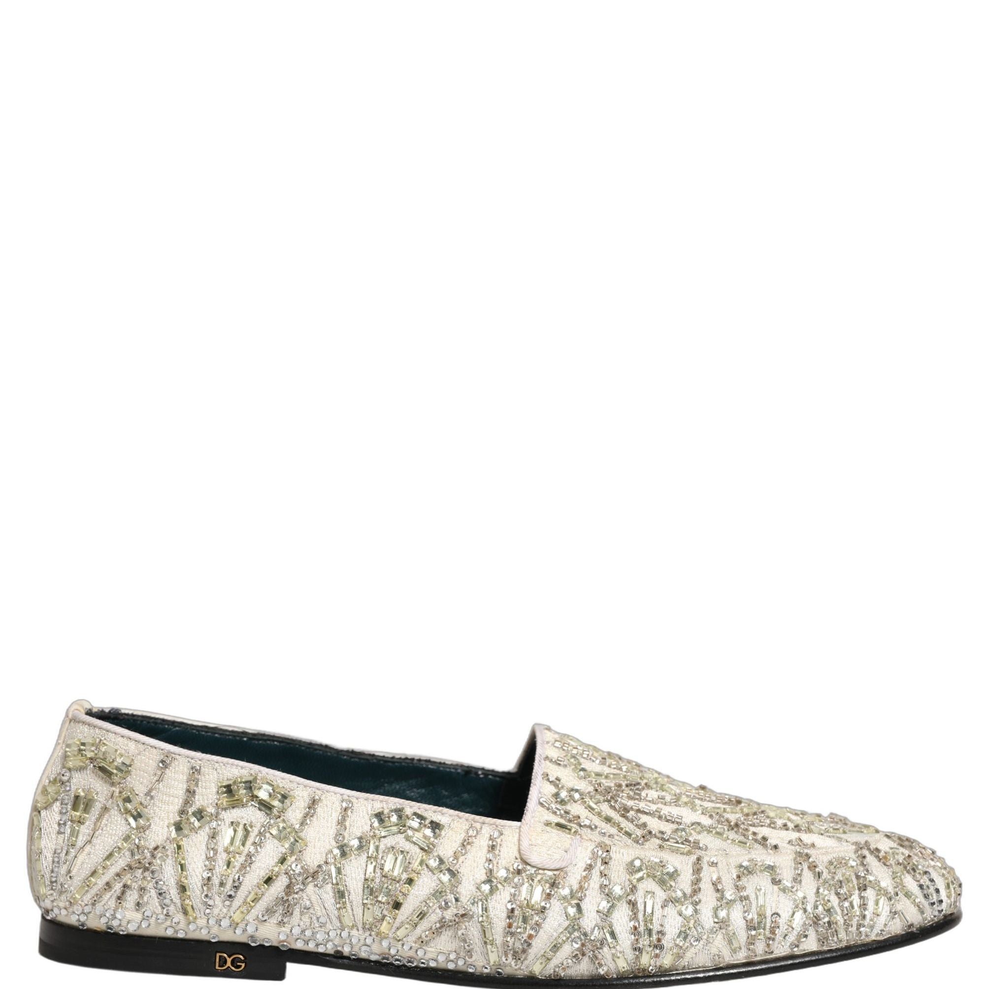 Dolce & Gabbana White Velvet Embroidered Dress Loafers Shoes