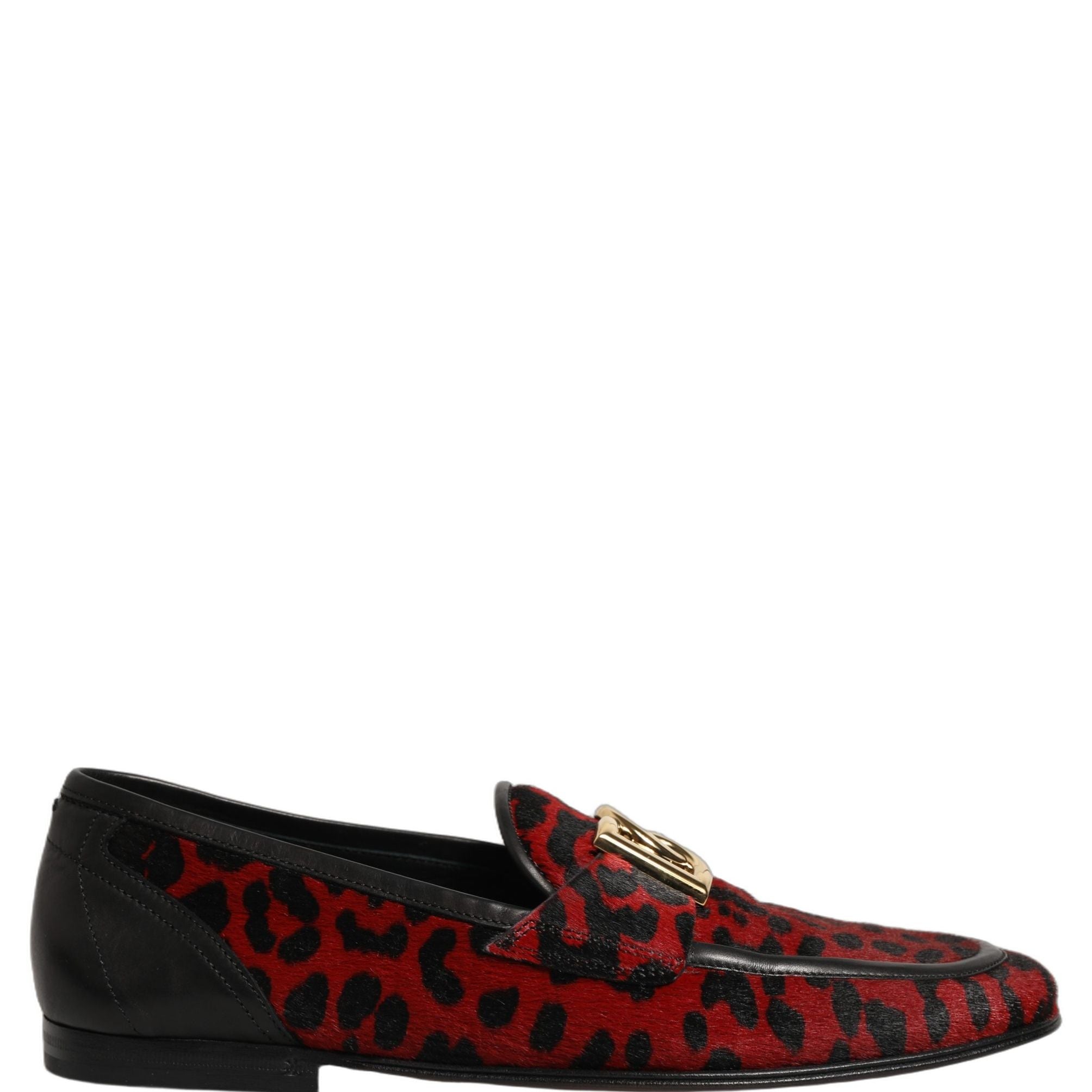 Dolce & Gabbana Red Leopard Print Pony Hair Dress Loafers Shoes