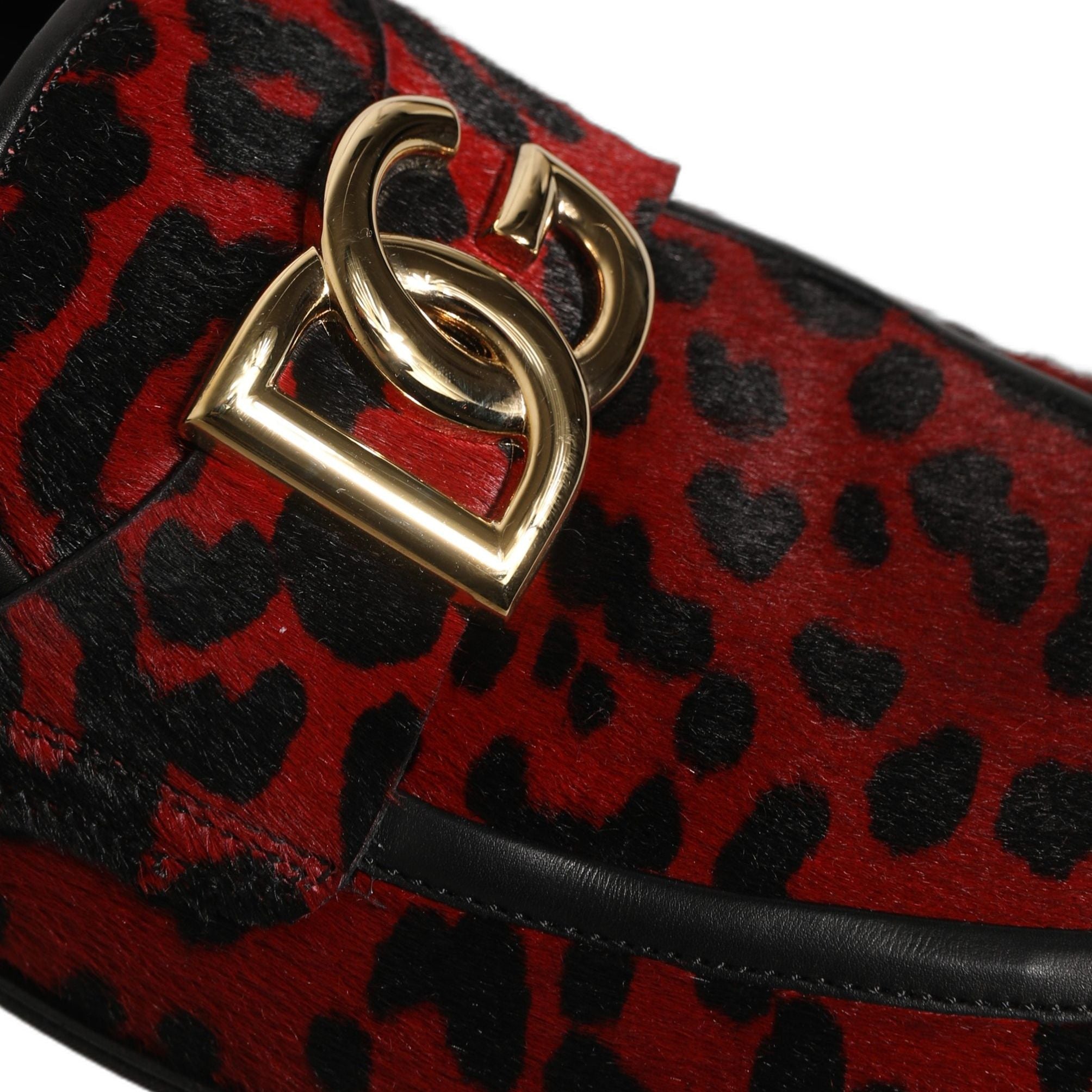 Dolce & Gabbana Red Leopard Print Pony Hair Dress Loafers Shoes