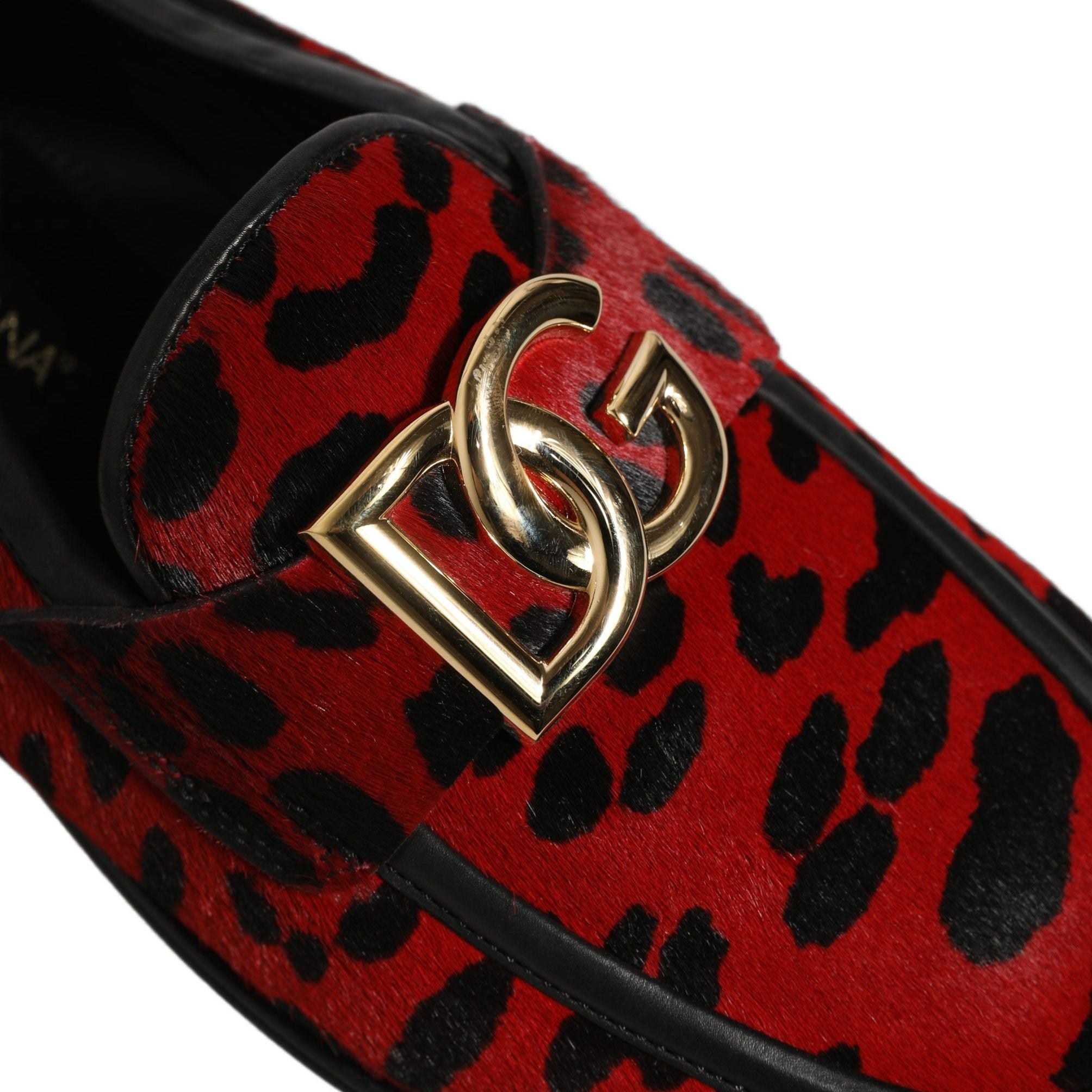 Dolce & Gabbana Red Leopard Print Pony Hair Dress Loafers Shoes