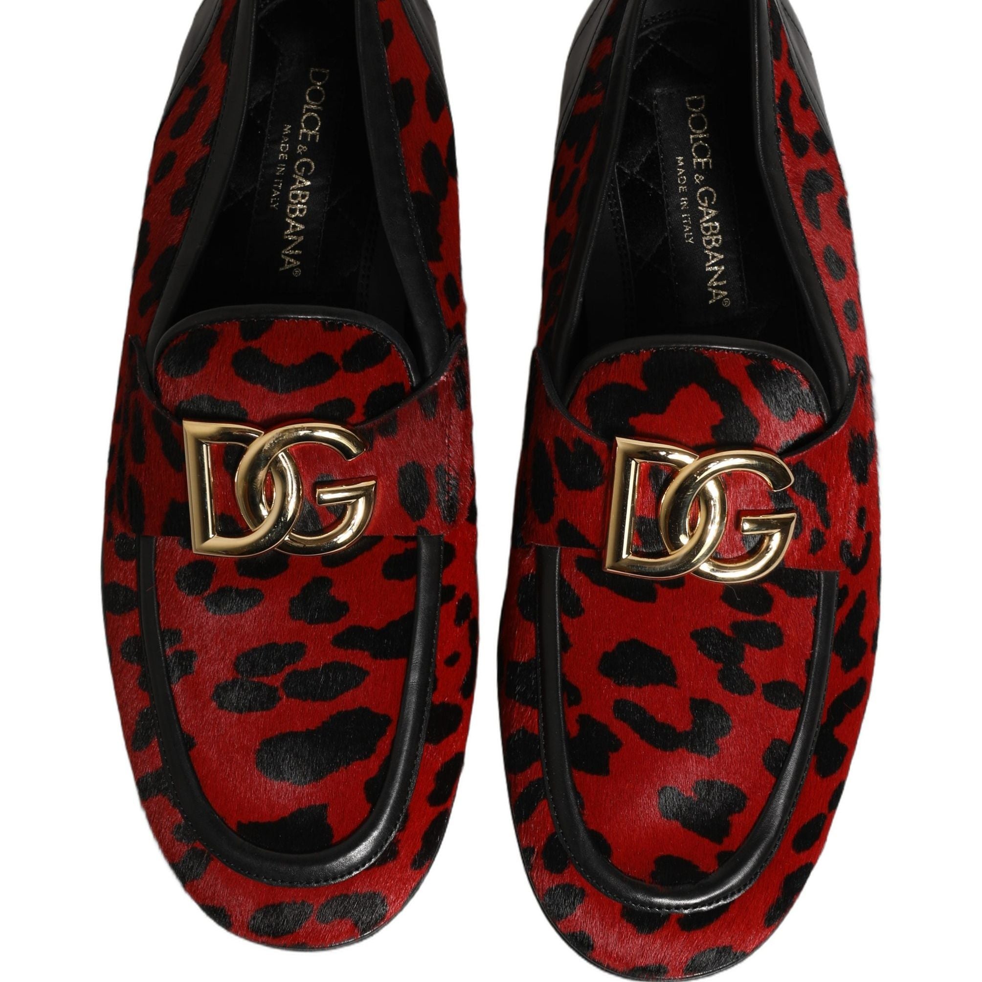 Dolce & Gabbana Red Leopard Print Pony Hair Dress Loafers Shoes