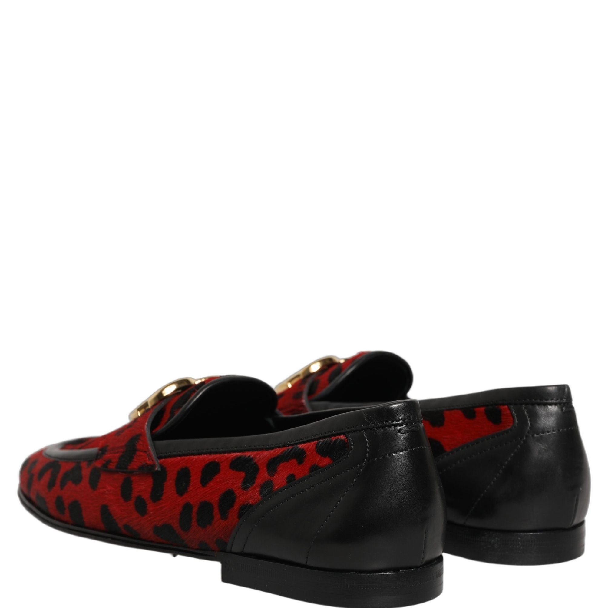 Dolce & Gabbana Red Leopard Print Pony Hair Dress Loafers Shoes