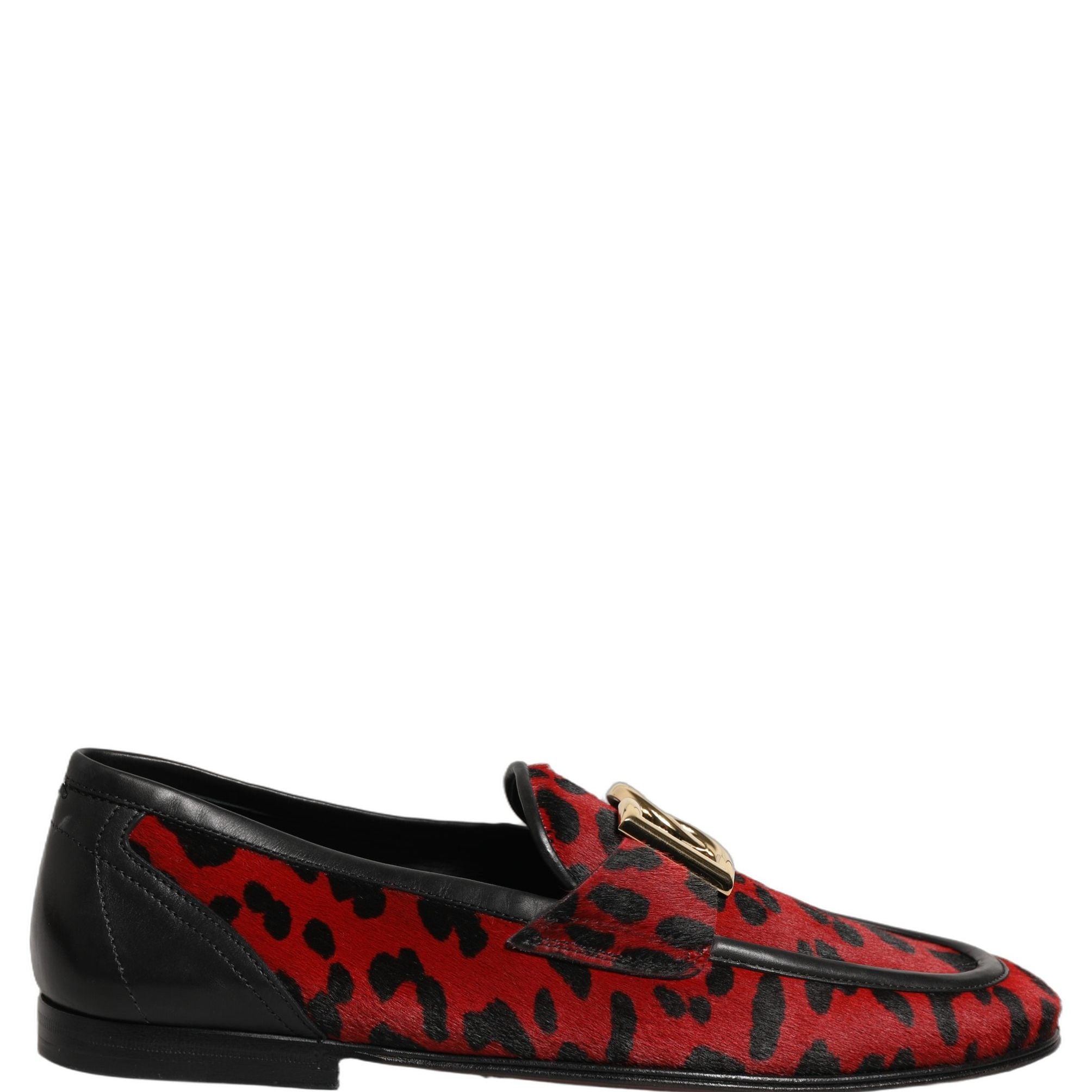 Dolce & Gabbana Red Leopard Print Pony Hair Dress Loafers Shoes