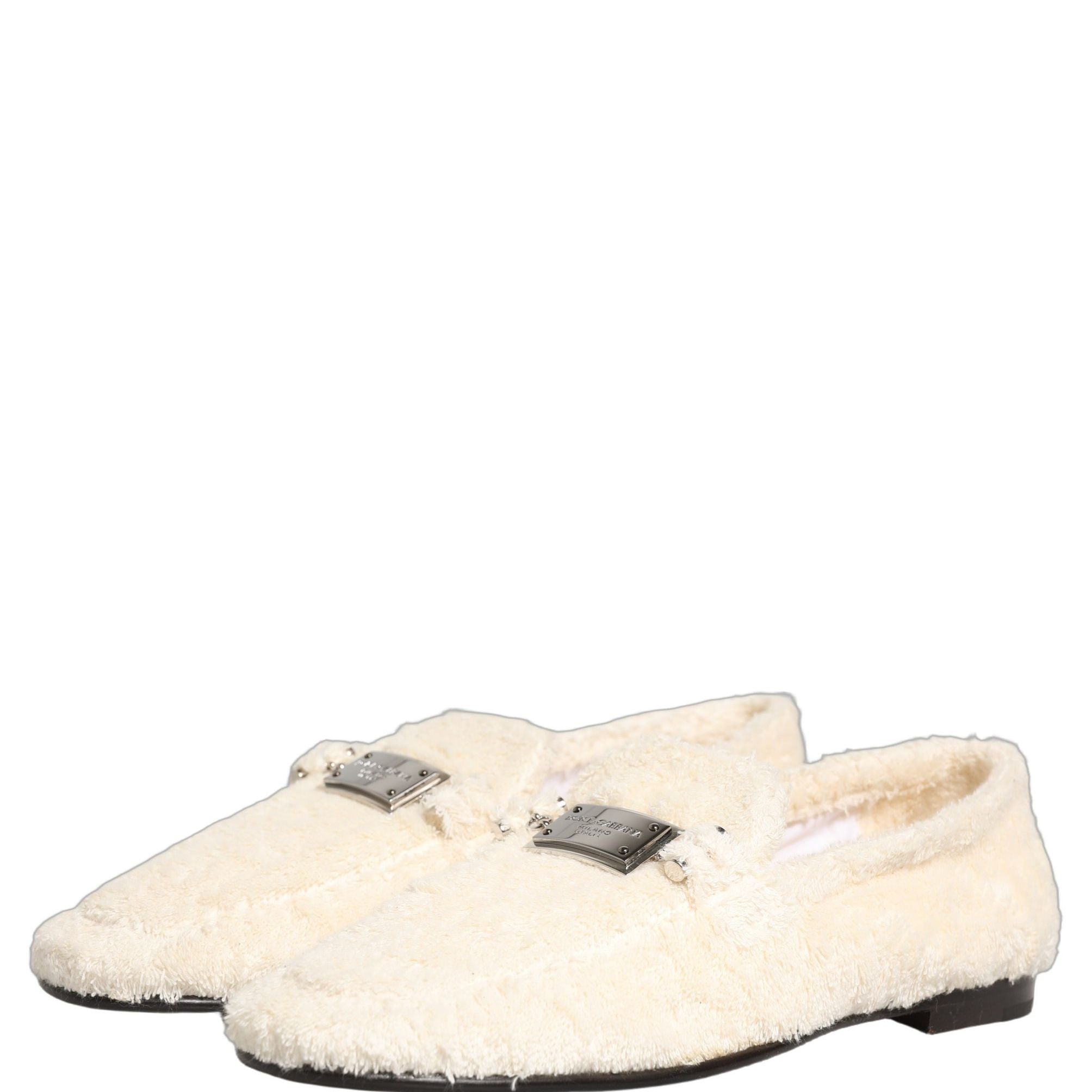 Dolce & Gabbana White Fur Shearling Men Dress Loafers Shoes