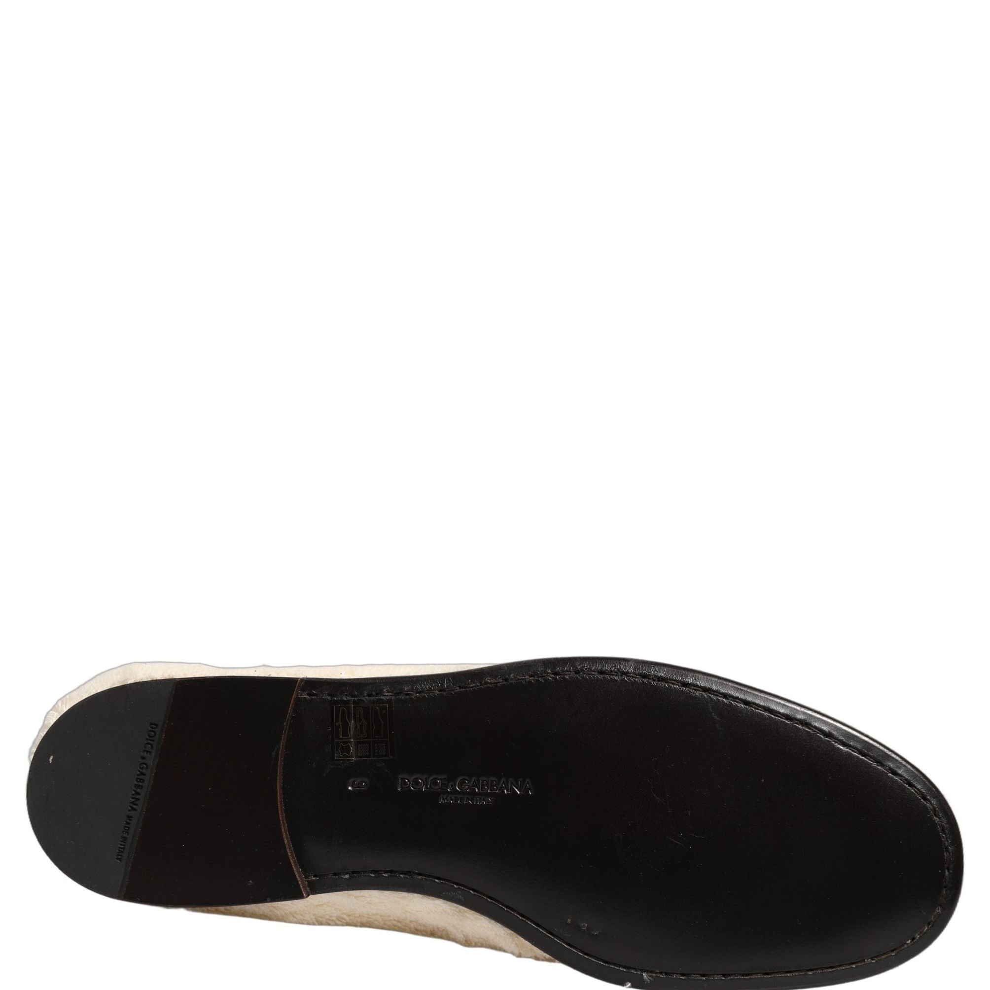 Dolce & Gabbana White Fur Shearling Men Dress Loafers Shoes