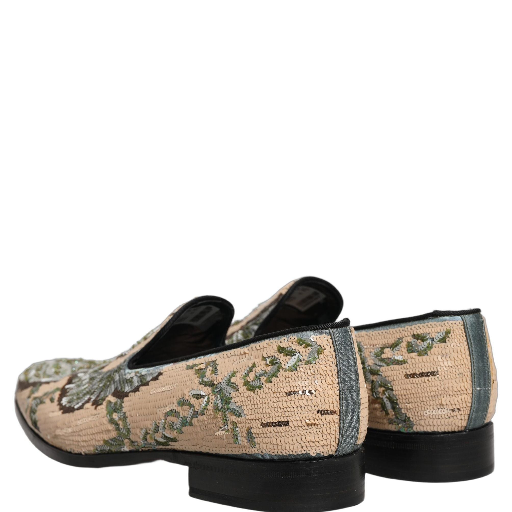 Dolce & Gabbana Beige Sequin Embroidery Dress Loafers Shoes
