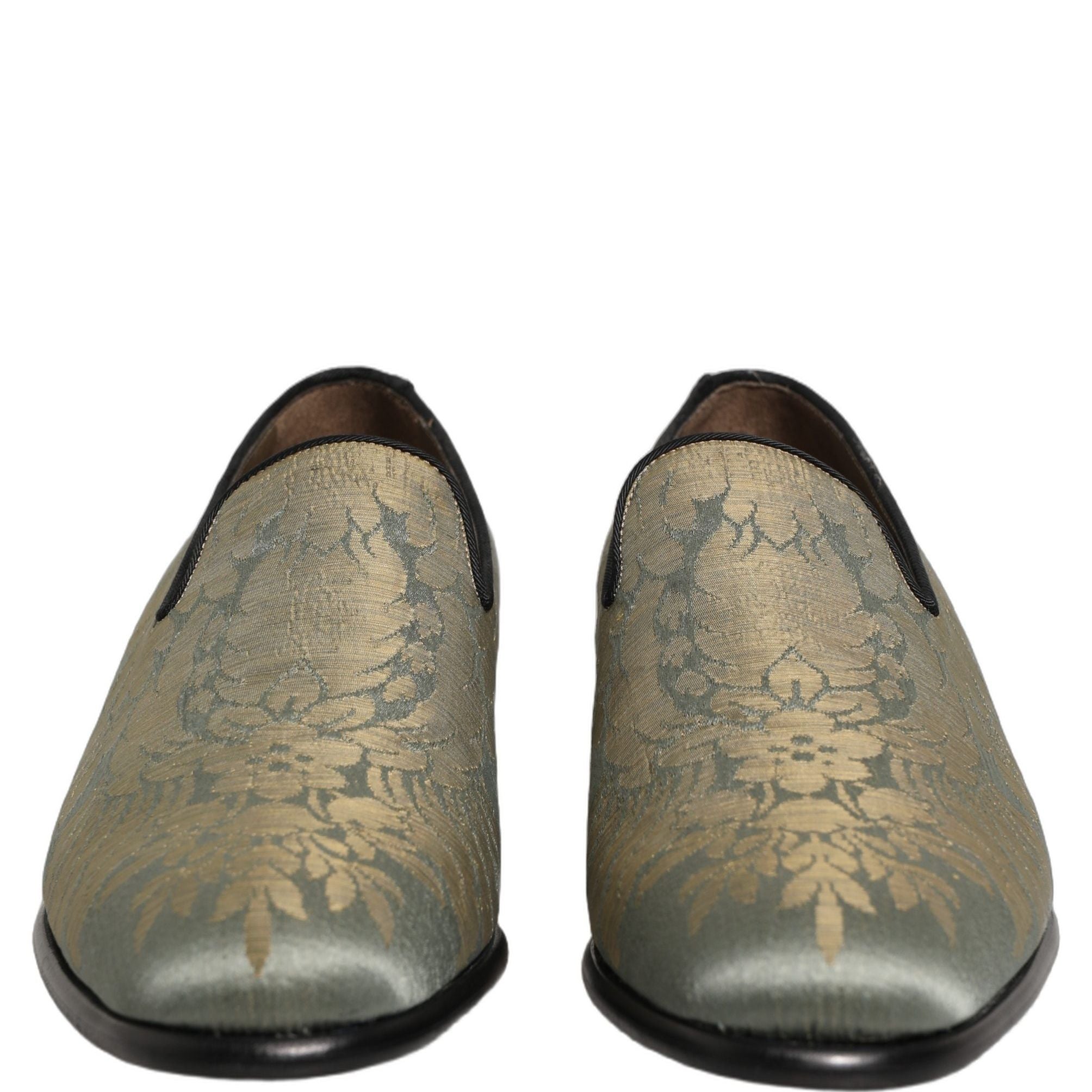 Dolce & Gabbana Gold Floral Jacquard Slip On Loafers Shoes