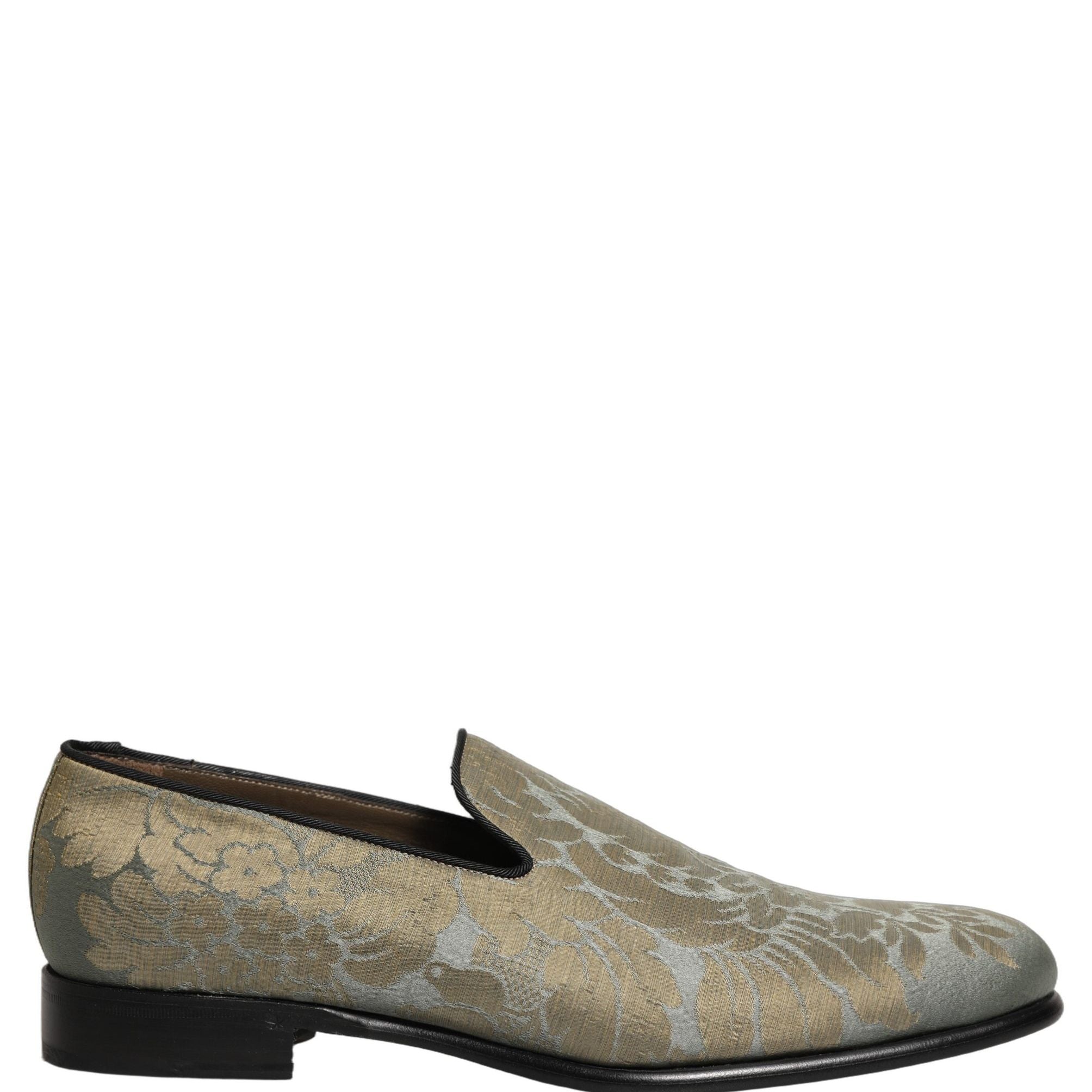 Dolce & Gabbana Gold Floral Jacquard Slip On Loafers Shoes