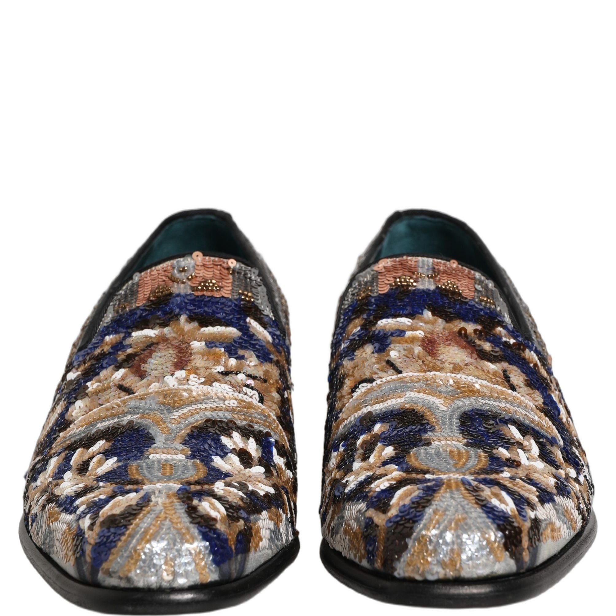 Dolce & Gabbana Multicolor Embroidered Sequin Loafers Shoes