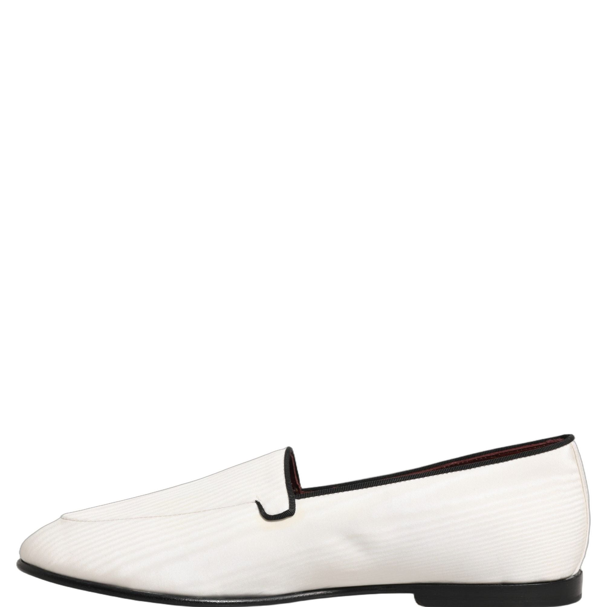 Dolce & Gabbana White Velvet Slip On Men Flats Loafers Shoes