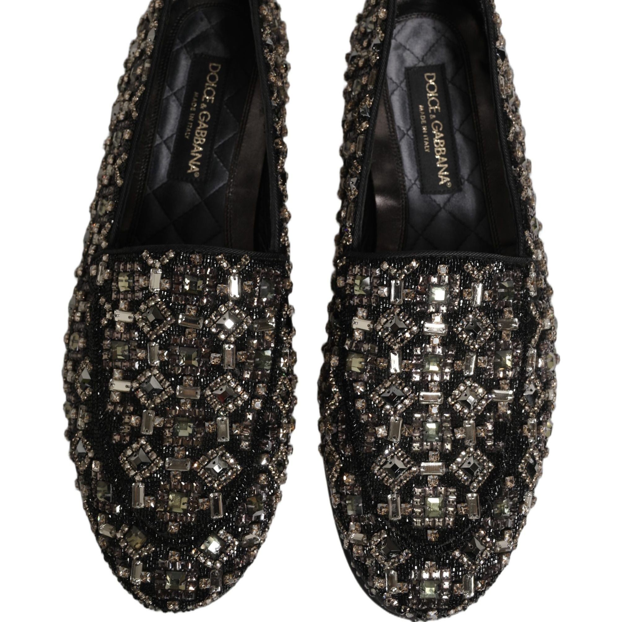 Dolce & Gabbana Silver Leather Logo Slip On Loafers Shoes