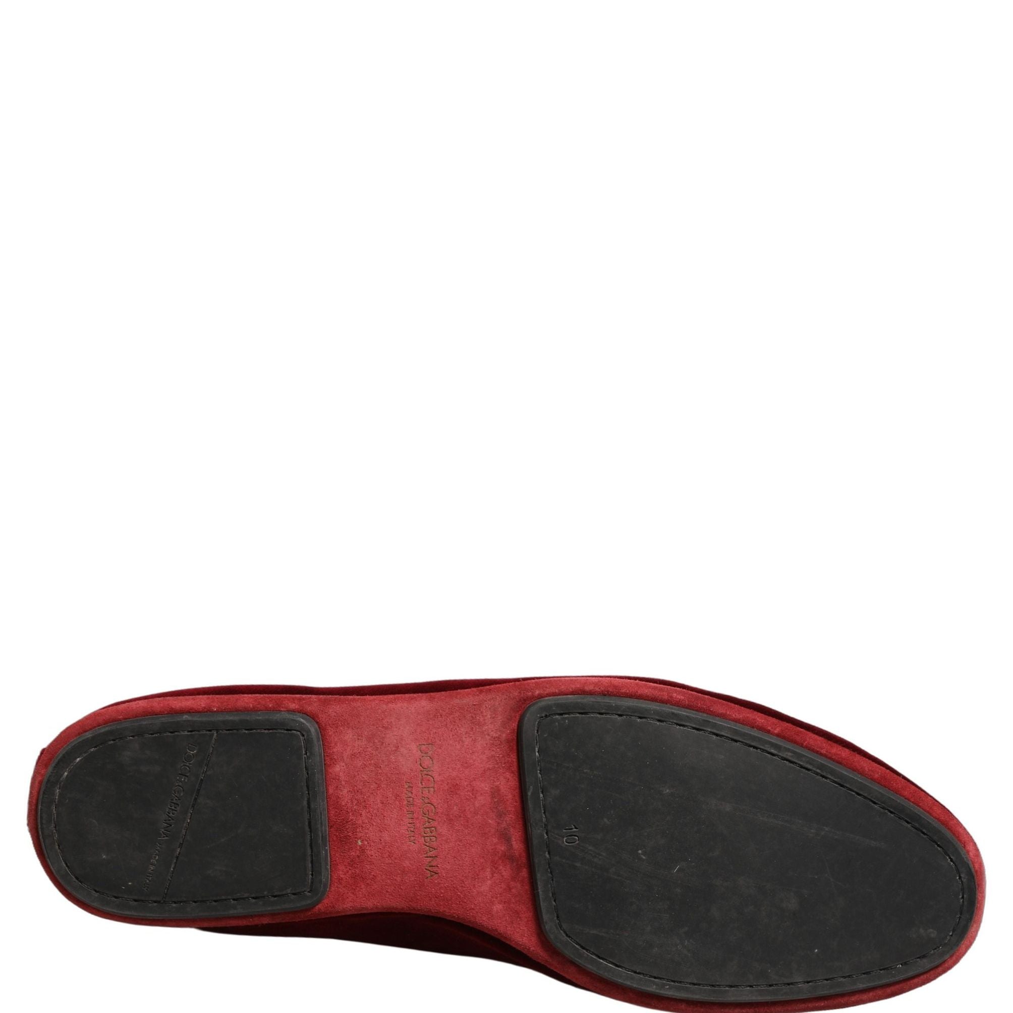 Dolce & Gabbana Maroon Velvet Slip On Men Flats Loafers Shoes
