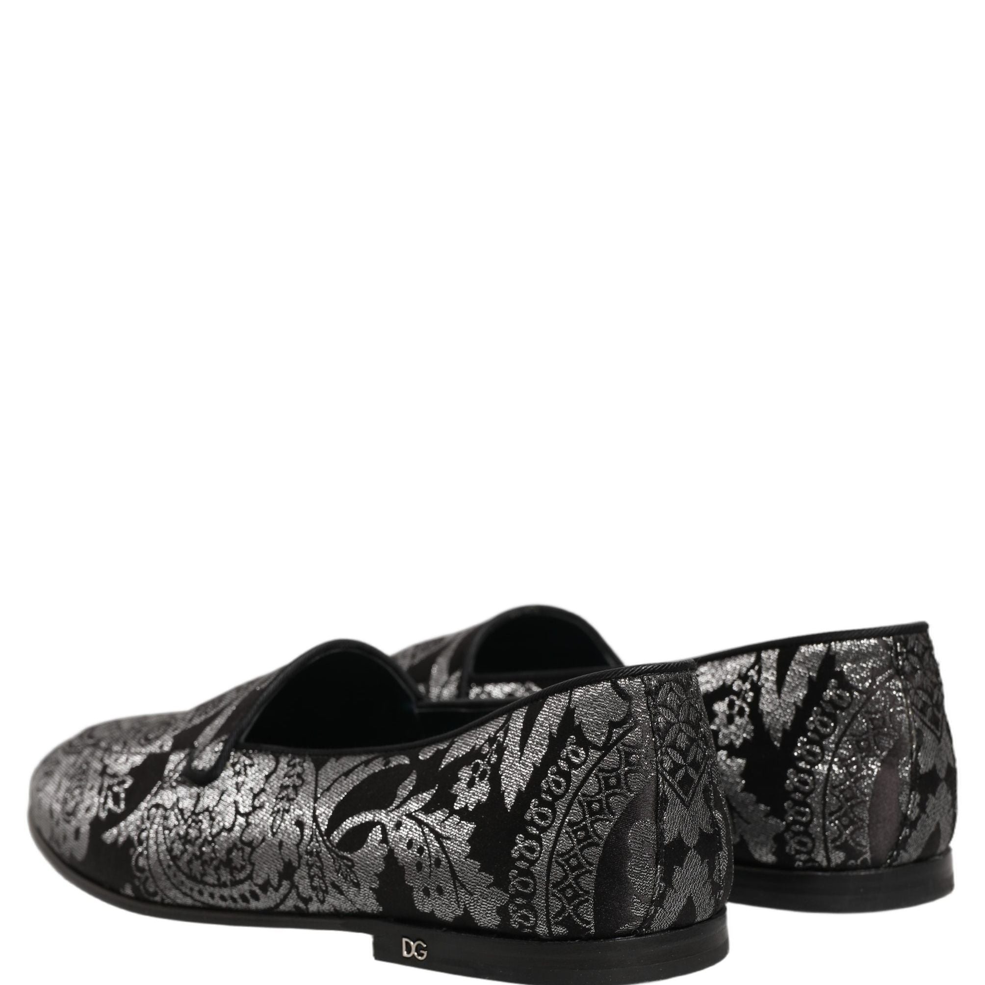 Dolce & Gabbana Silver Jacquard Leather Slip On Loafers Shoes
