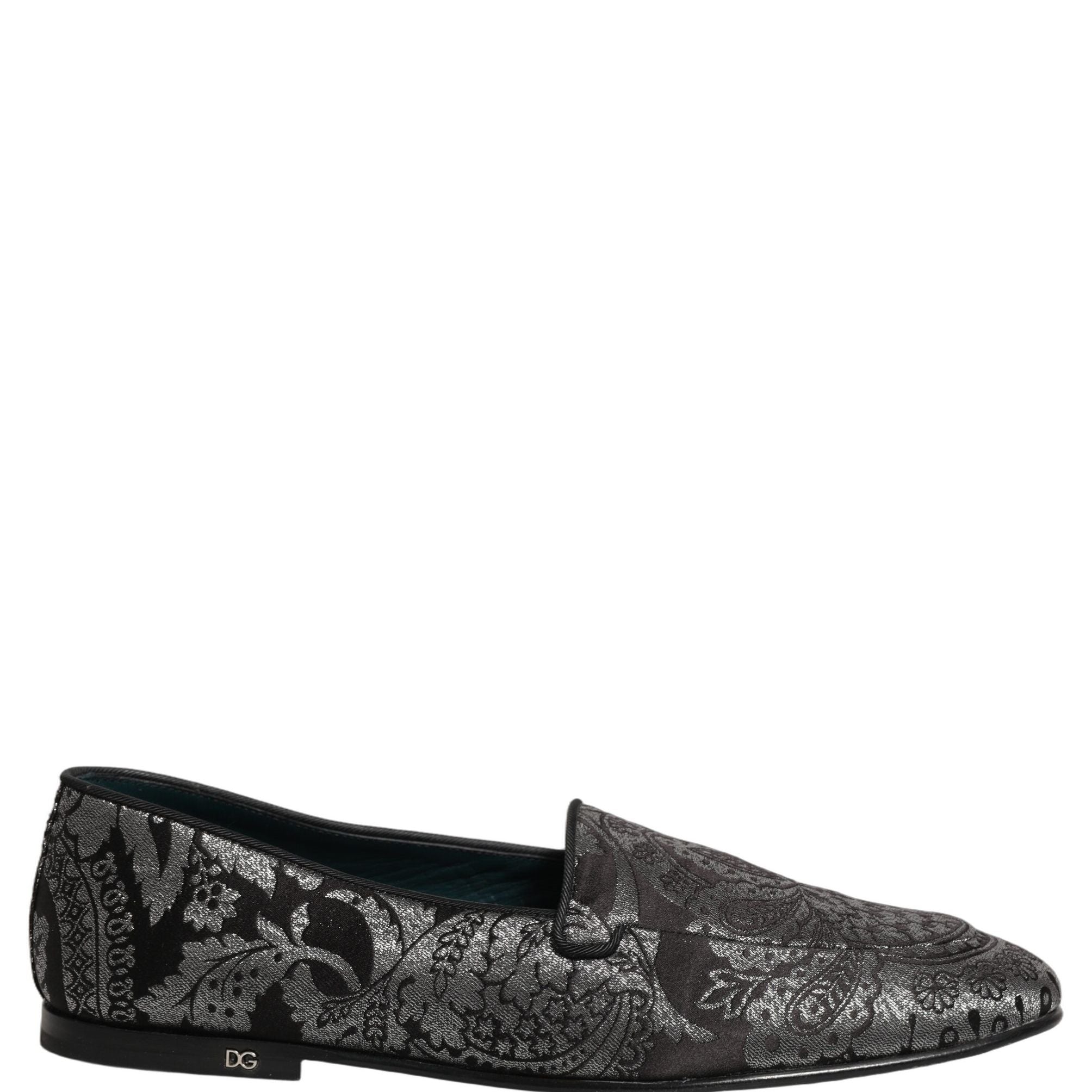 Dolce & Gabbana Silver Jacquard Leather Slip On Loafers Shoes