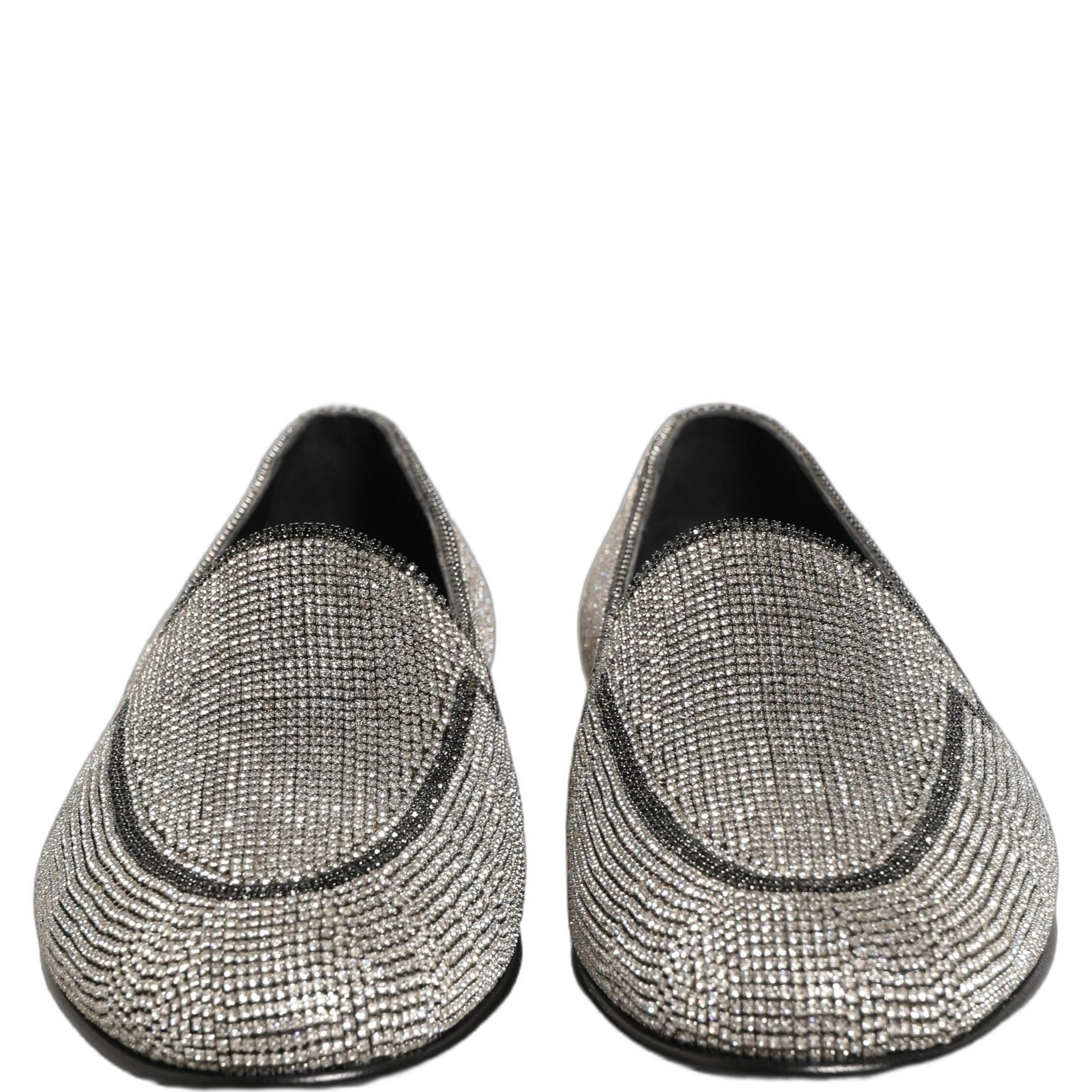 Dolce & Gabbana Silver Crystal Embellished Men Loafers Shoes