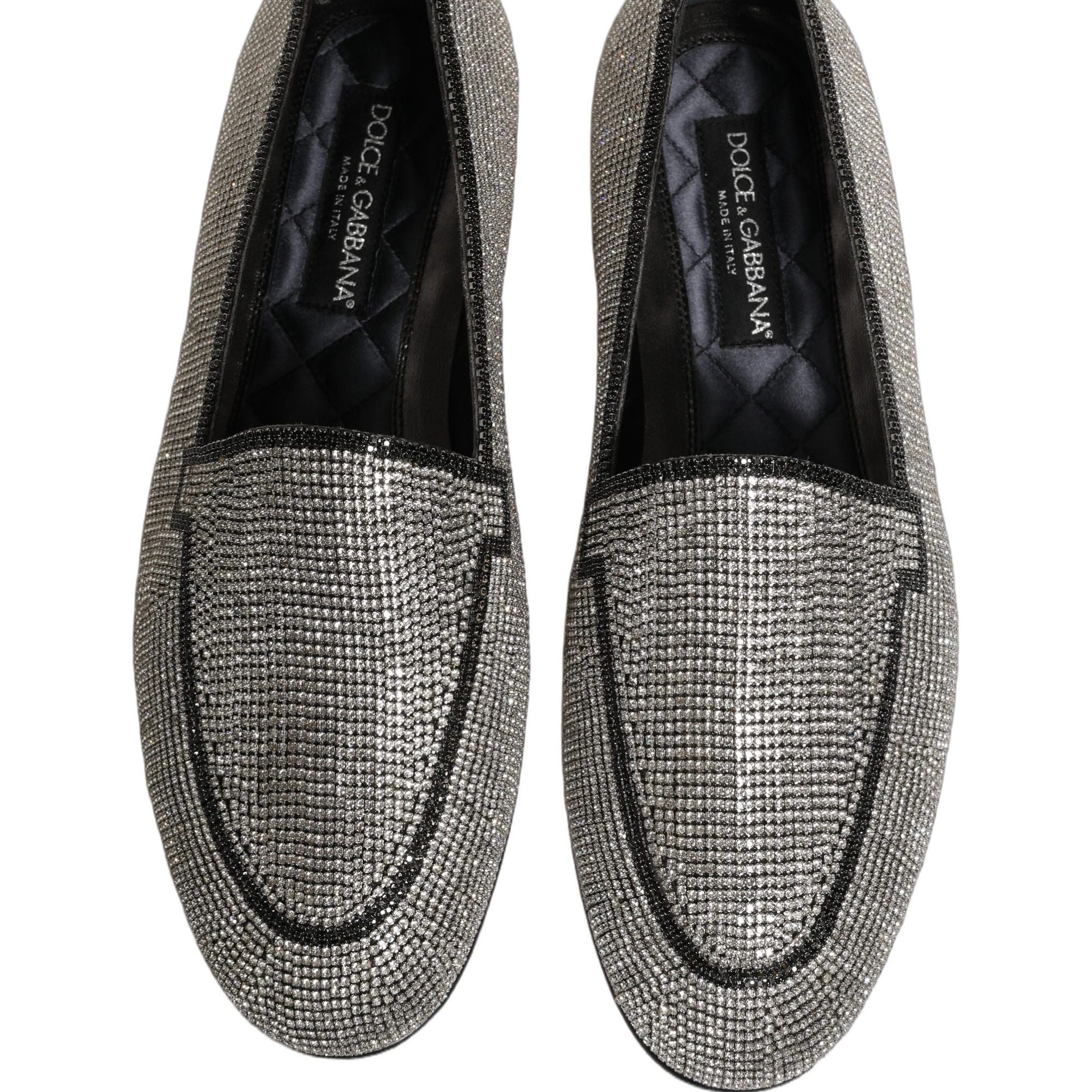 Dolce & Gabbana Silver Crystal Embellished Men Loafers Shoes
