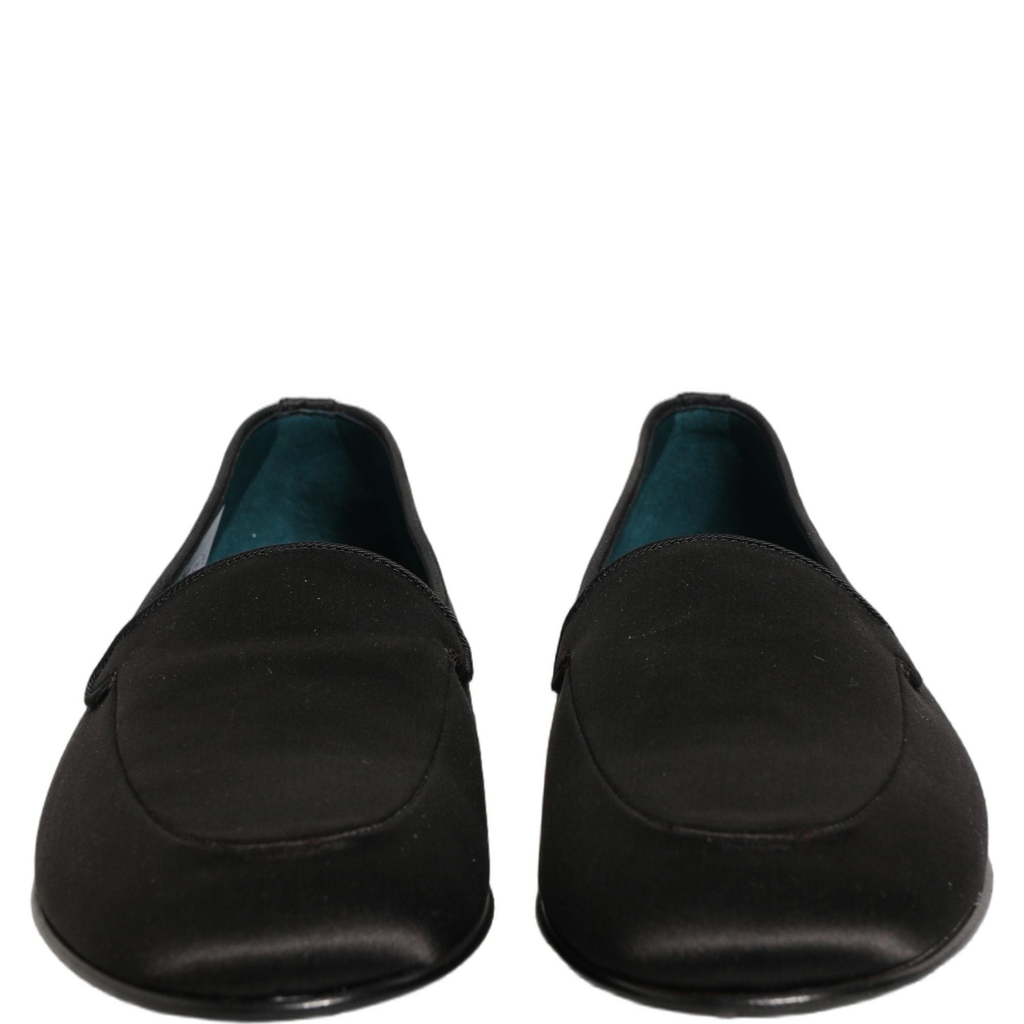 Dolce & Gabbana Black Satin Logo Slip On Flats Loafers Shoes