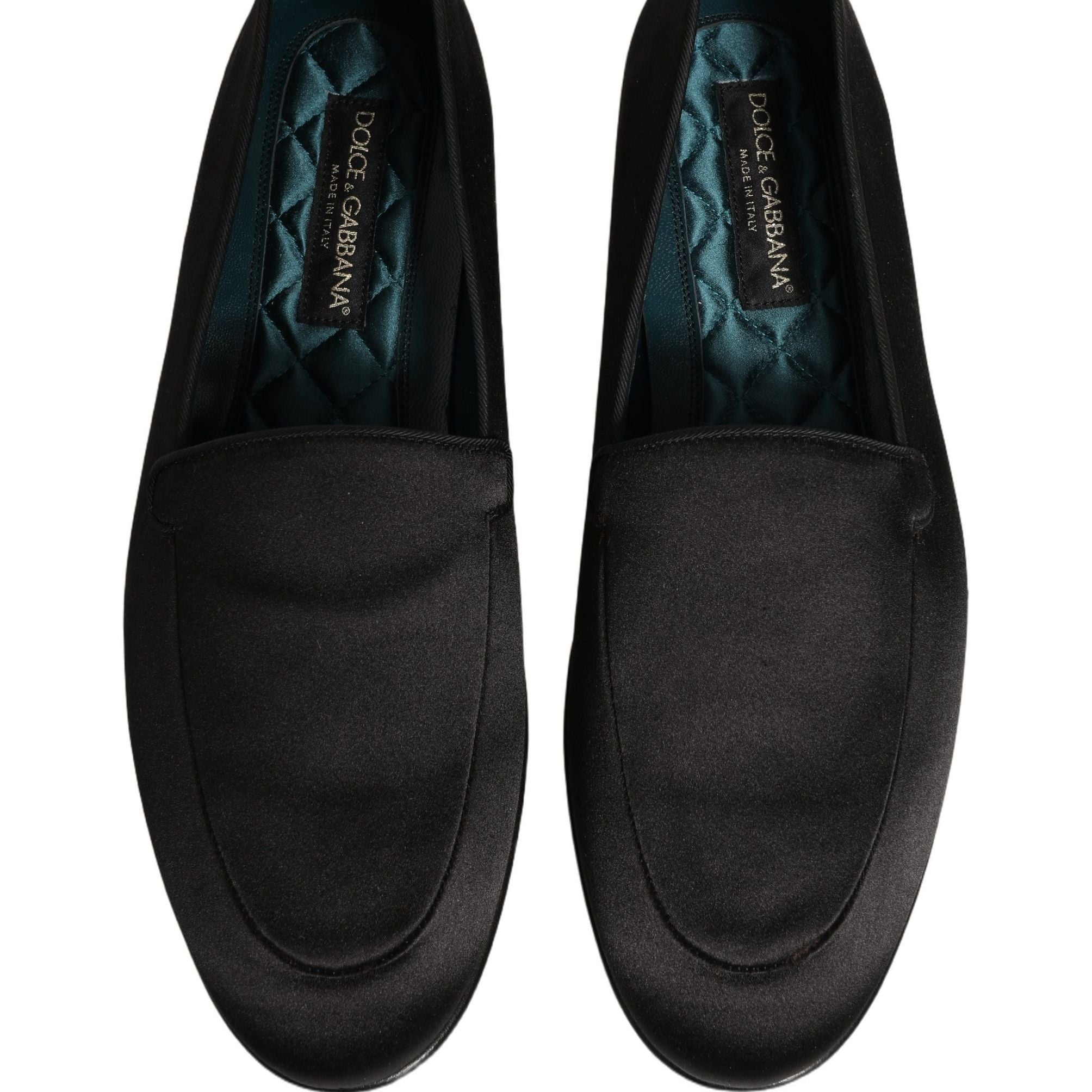 Dolce & Gabbana Black Satin Logo Slip On Flats Loafers Shoes