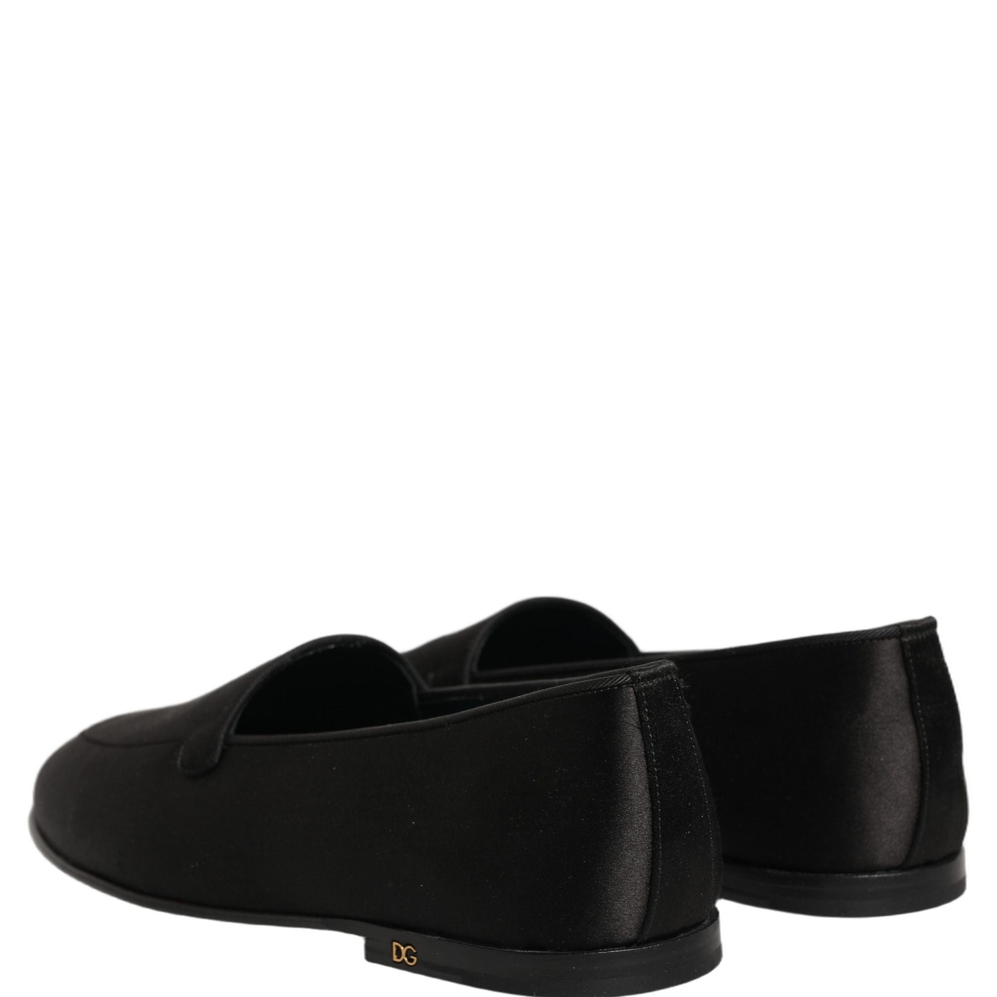 Dolce & Gabbana Black Satin Logo Slip On Flats Loafers Shoes