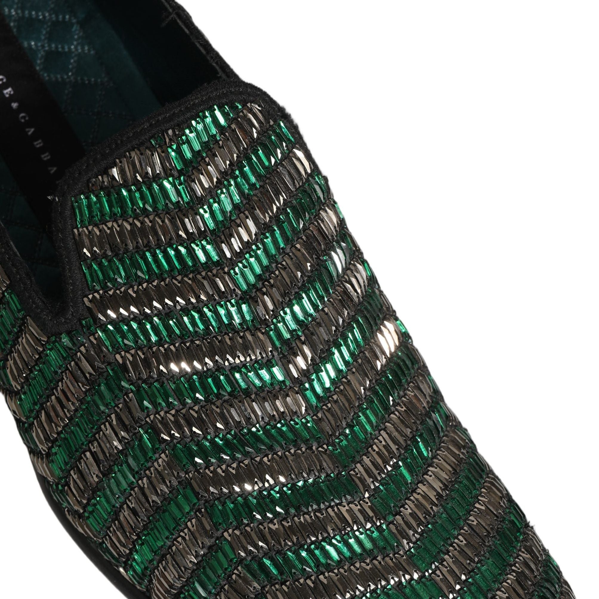 Dolce & Gabbana Silver Green Embellished Dress Loafers Shoes