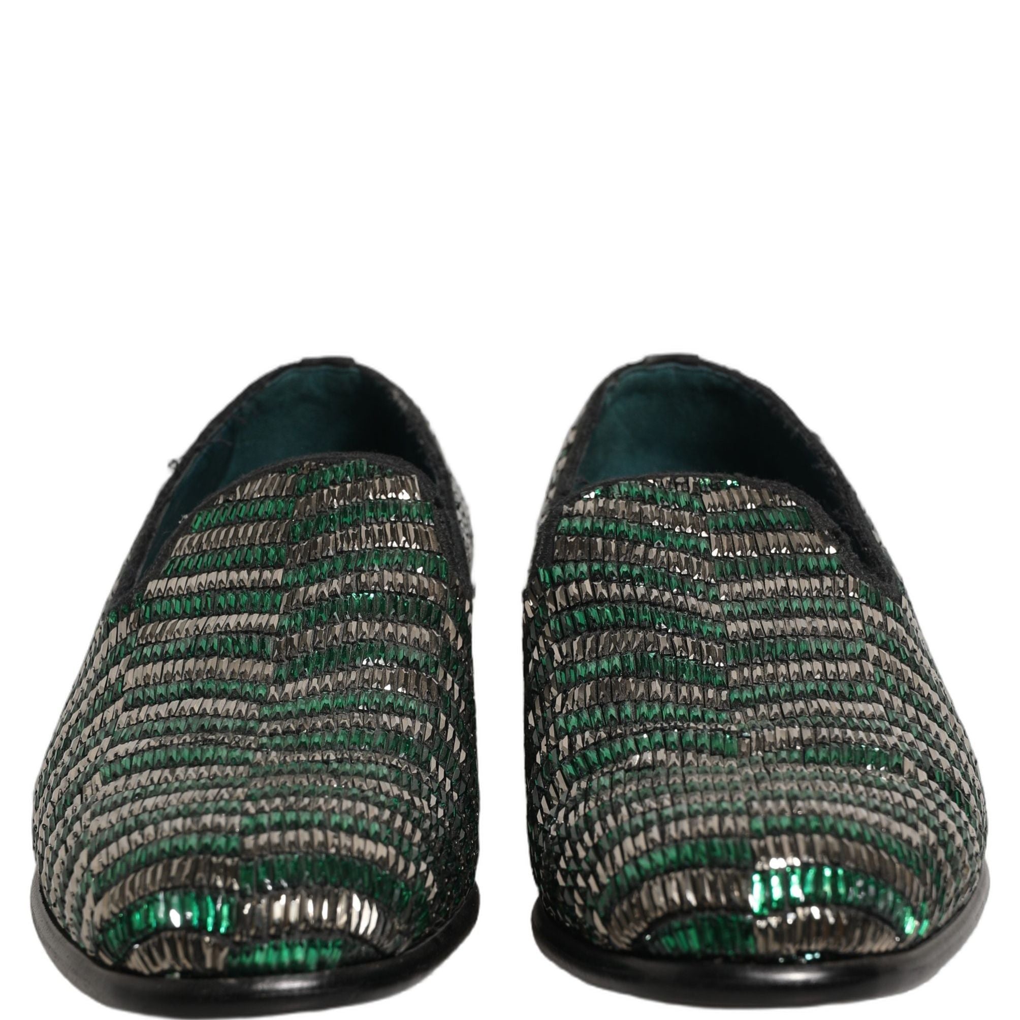 Dolce & Gabbana Silver Green Embellished Dress Loafers Shoes