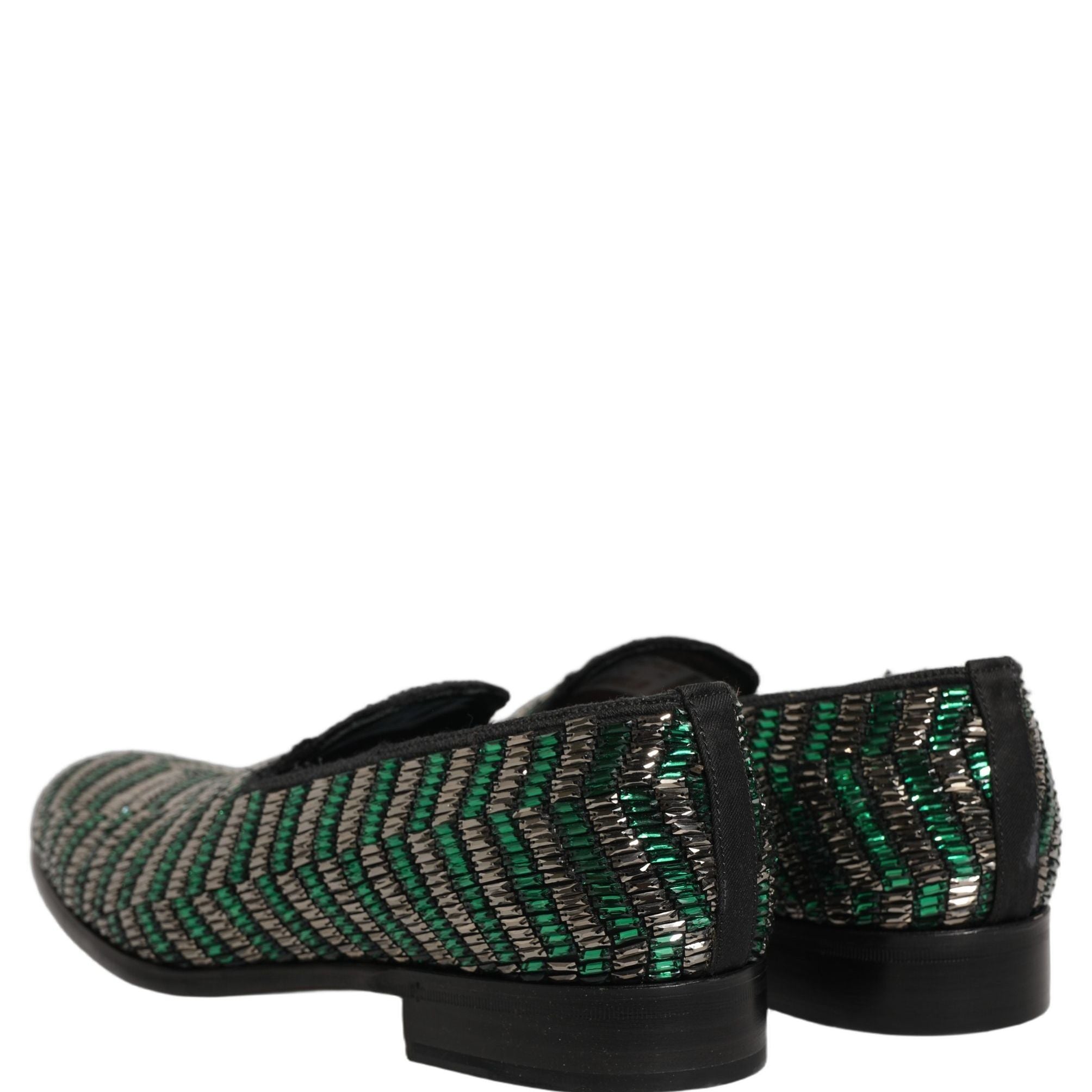 Dolce & Gabbana Silver Green Embellished Dress Loafers Shoes