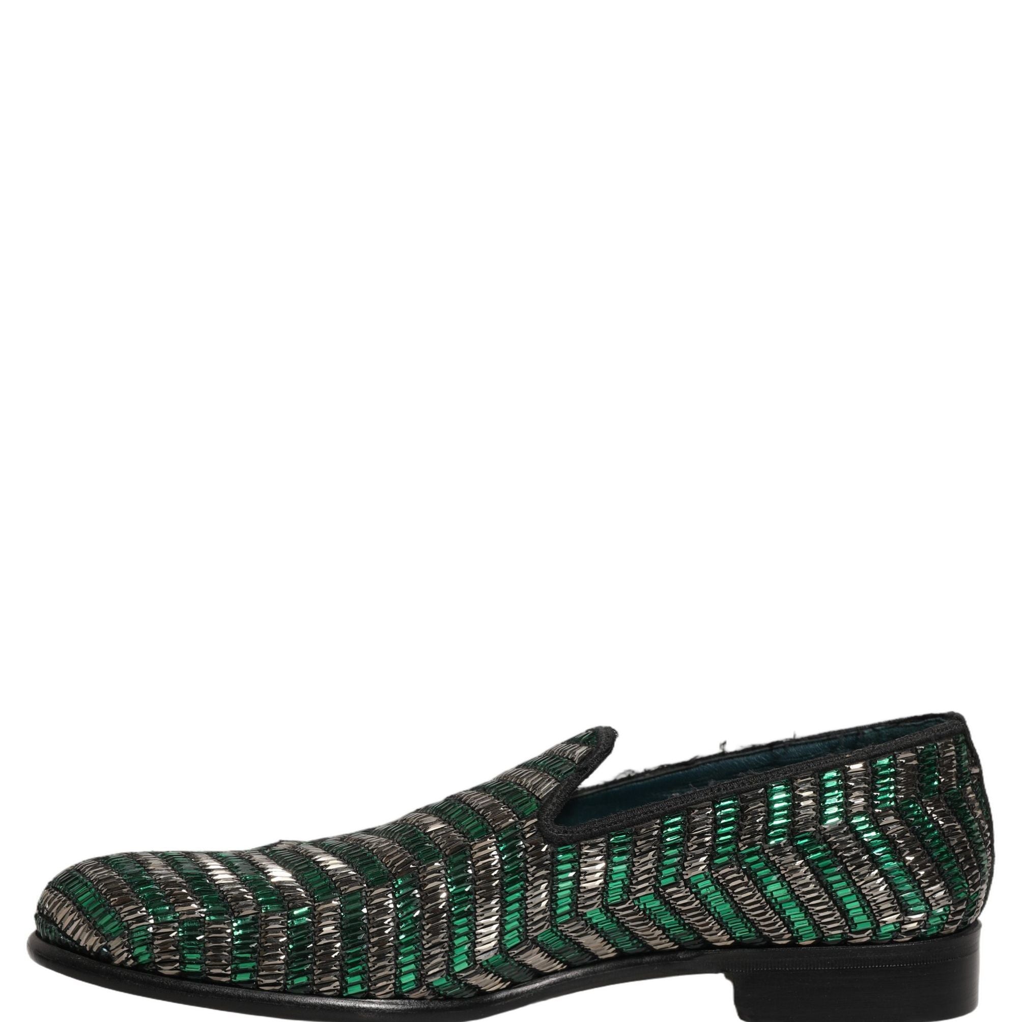Dolce & Gabbana Silver Green Embellished Dress Loafers Shoes