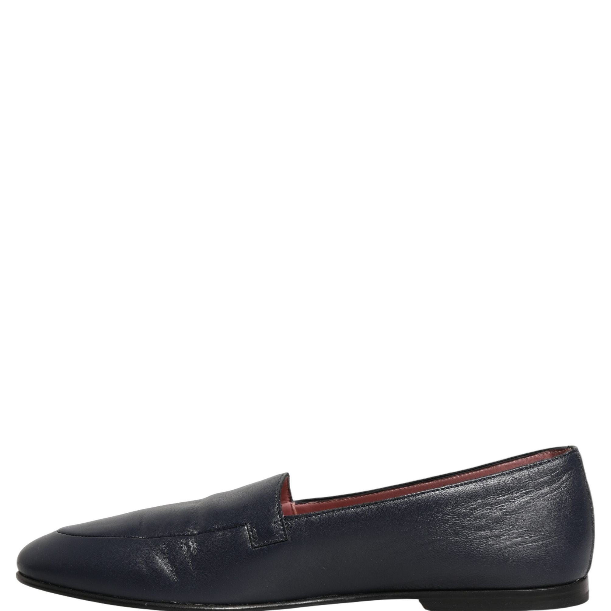 Dolce & Gabbana Navy Blue Leather Logo Slip On Loafers Shoes