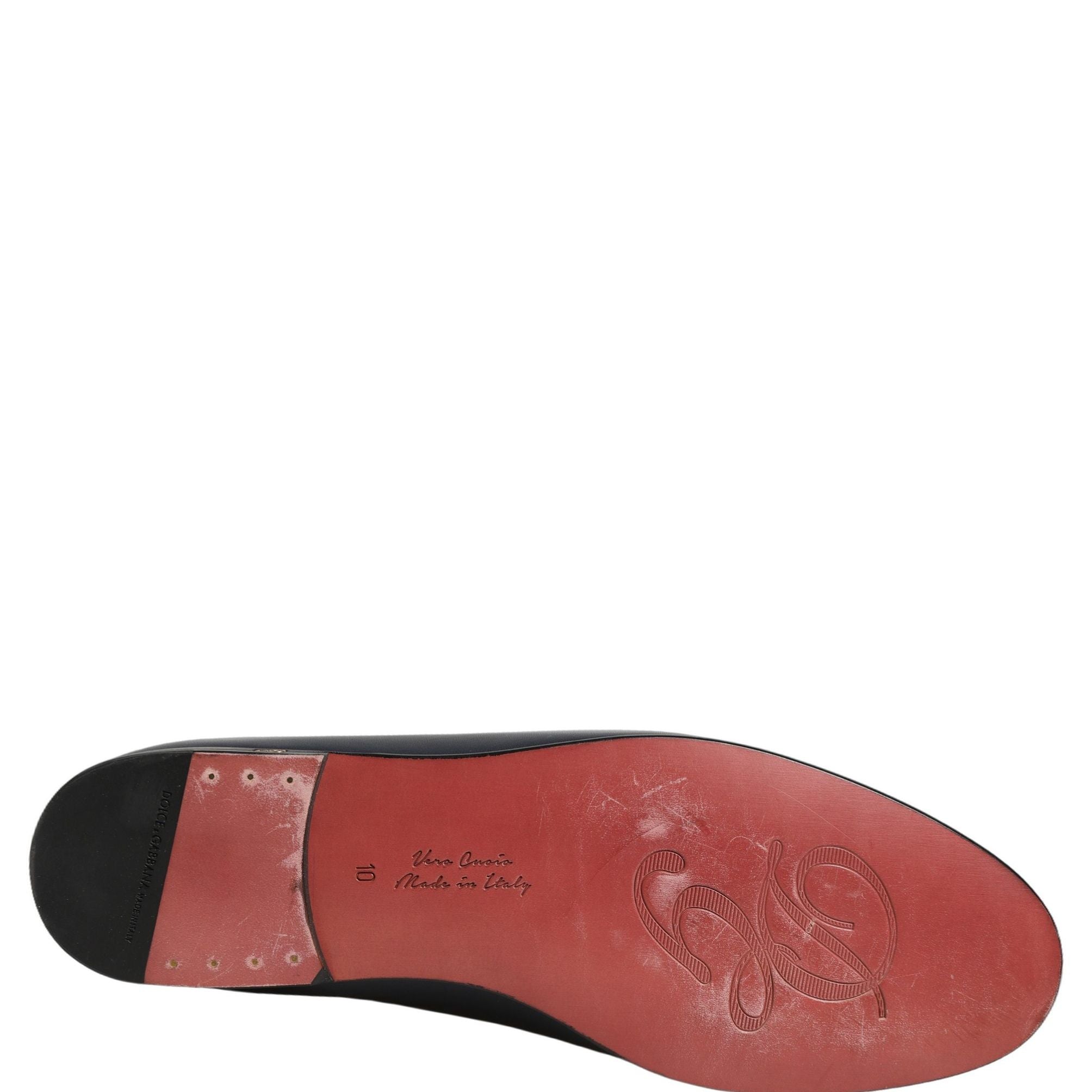 Dolce & Gabbana Navy Blue Leather Logo Slip On Loafers Shoes