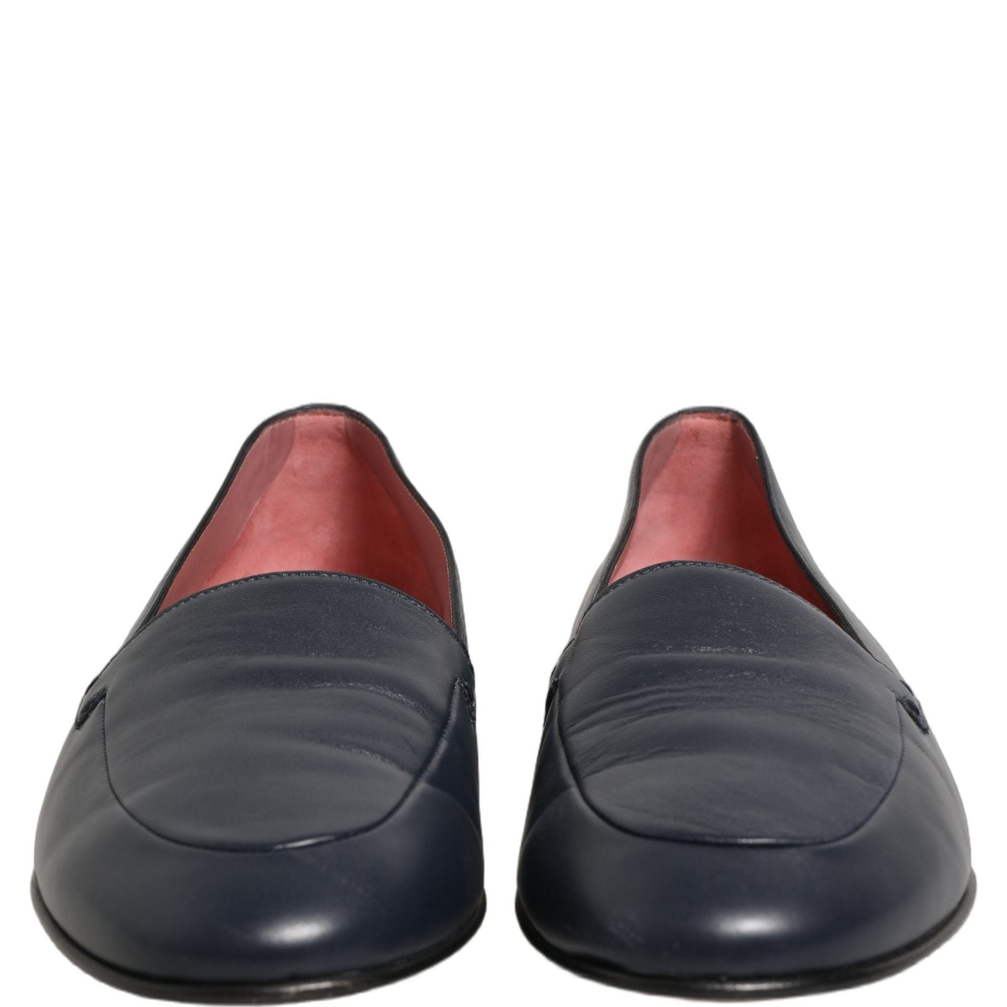 Dolce & Gabbana Navy Blue Leather Logo Slip On Loafers Shoes