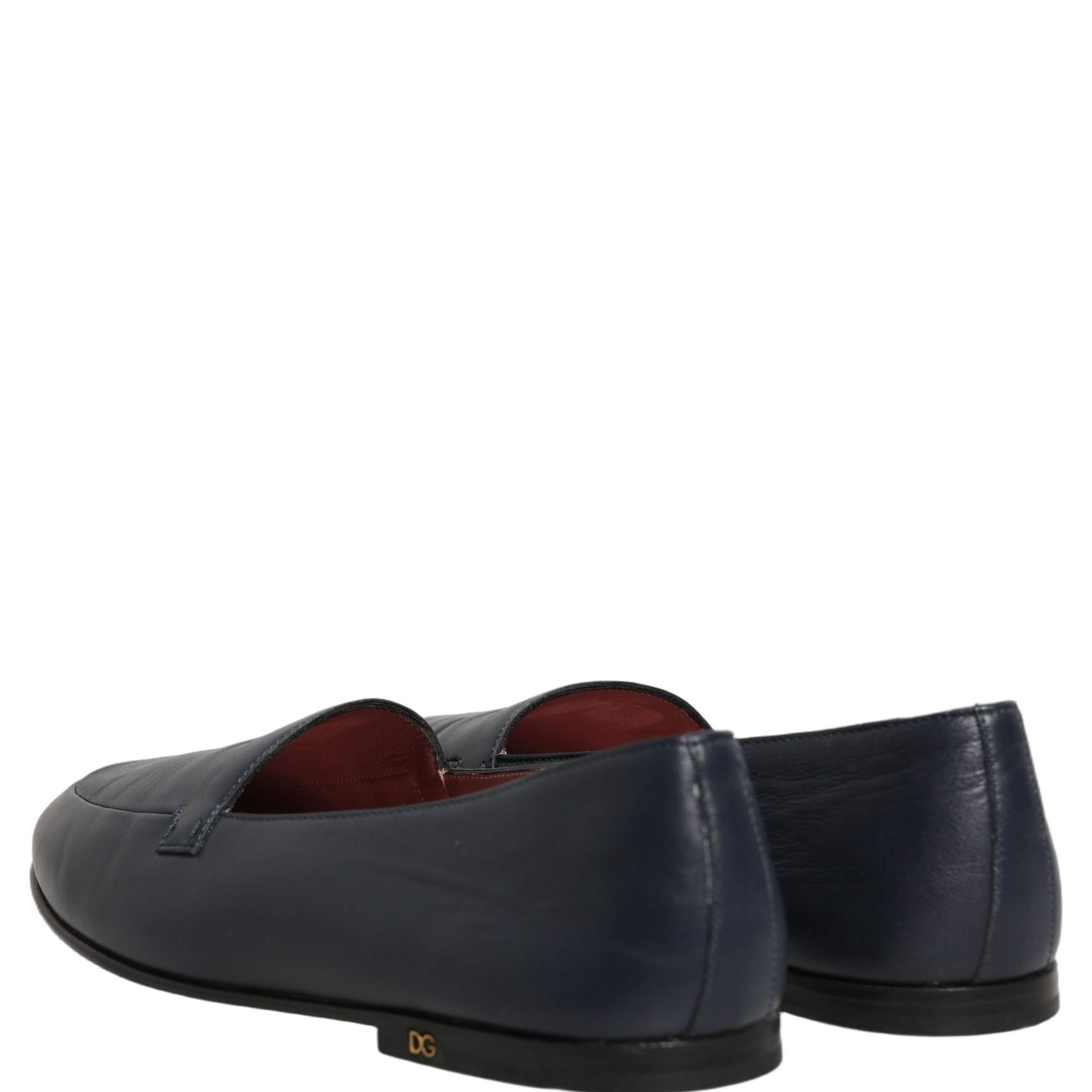Dolce & Gabbana Navy Blue Leather Logo Slip On Loafers Shoes