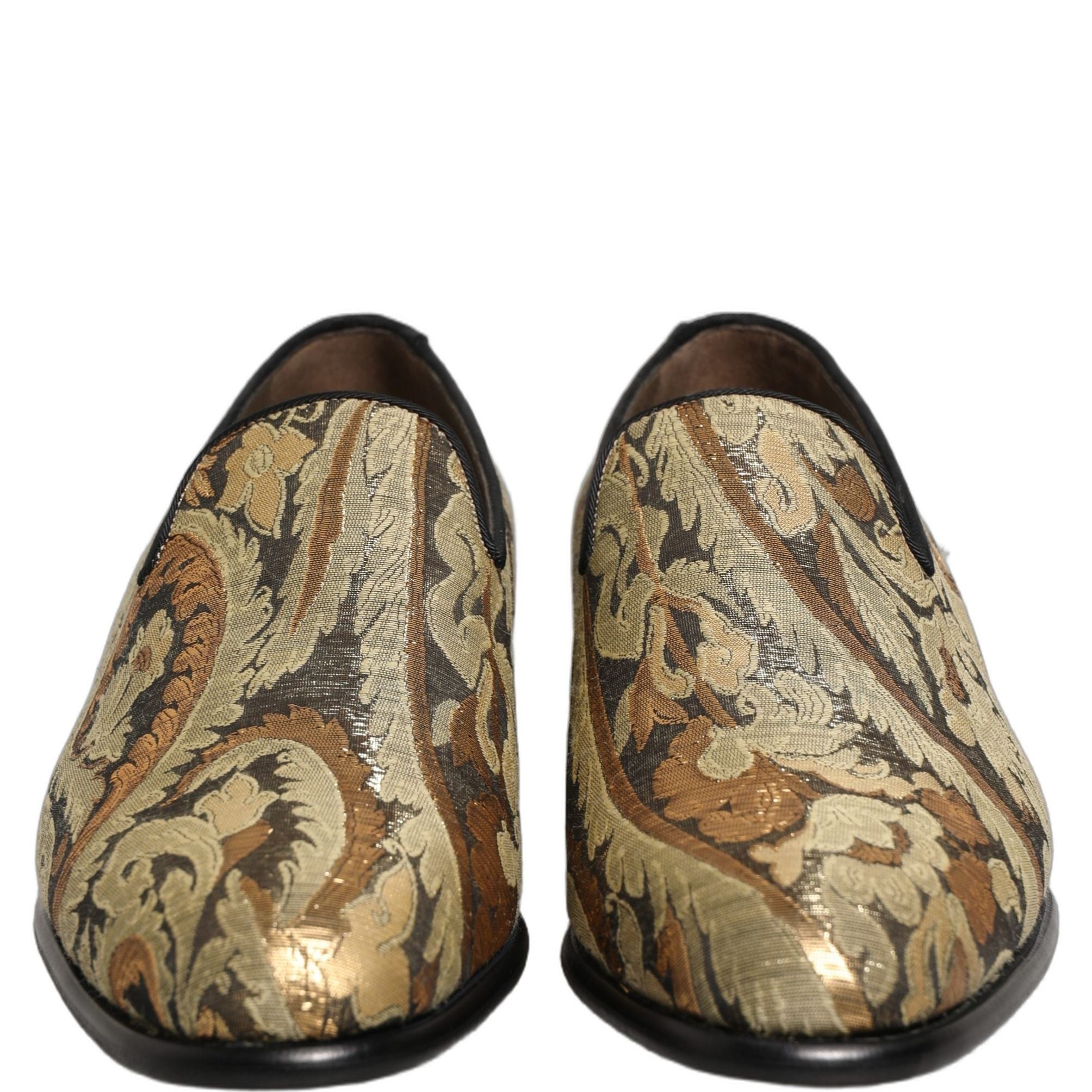 Dolce & Gabbana Gold Brocade Slip On Men Dress Loafers Shoes