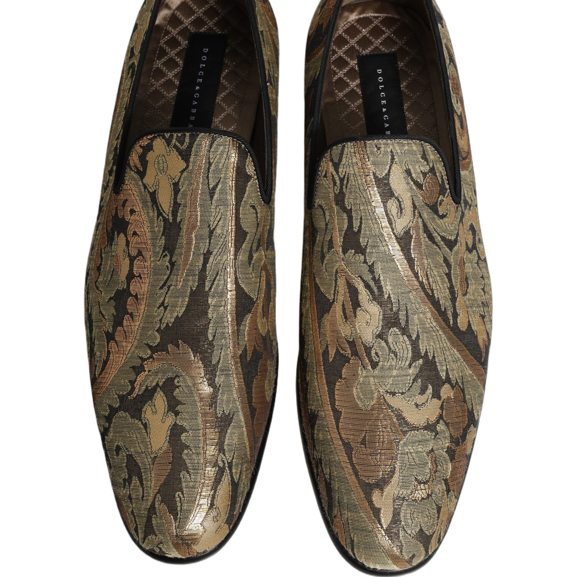 Dolce & Gabbana Gold Brocade Slip On Men Dress Loafers Shoes