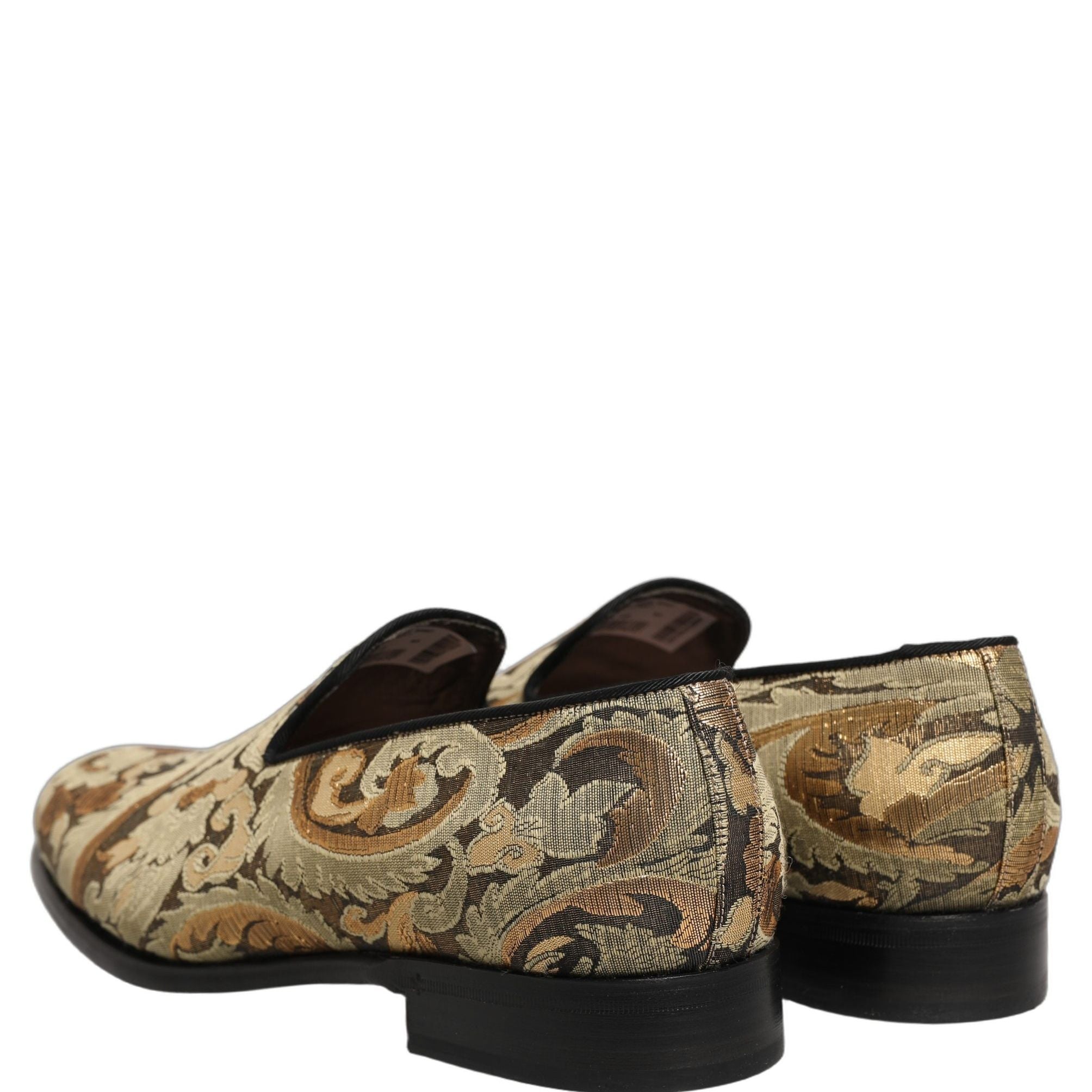 Dolce & Gabbana Gold Brocade Slip On Men Dress Loafers Shoes